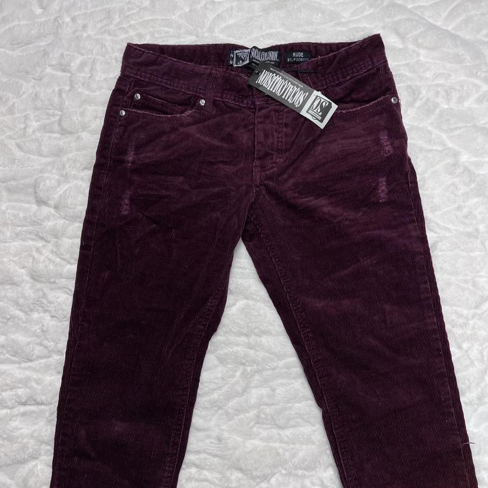 2000s Dark Purple corduroy Pants Social collision... - Depop