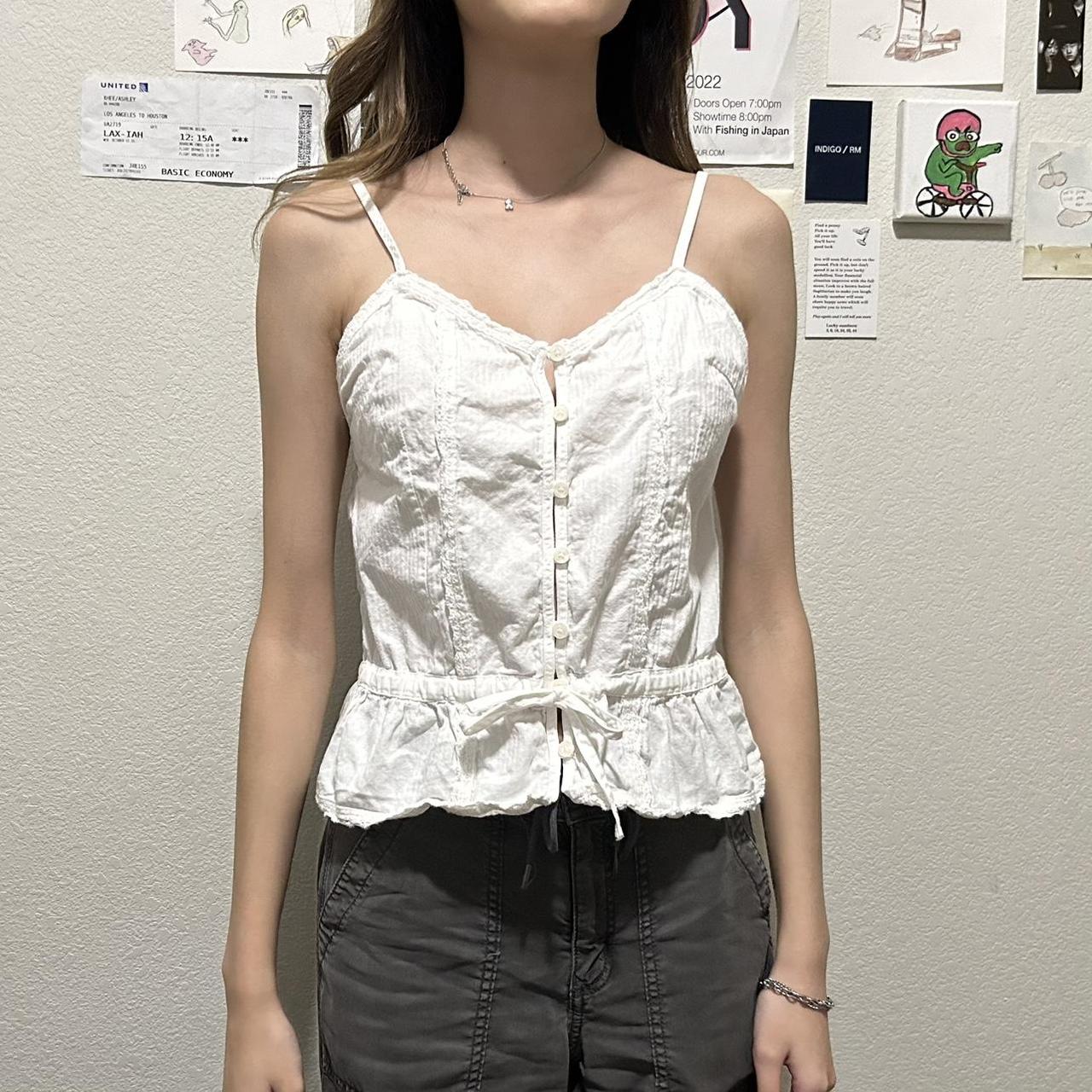 white brandy melville lace tank top never worn before - Depop