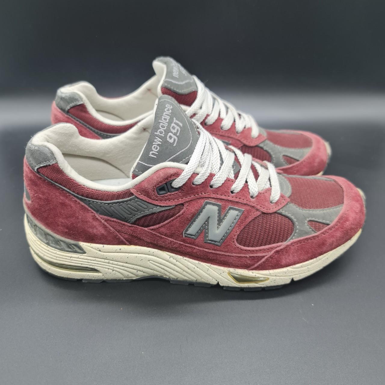 New Balance Men's Burgundy and Grey Trainers | Depop