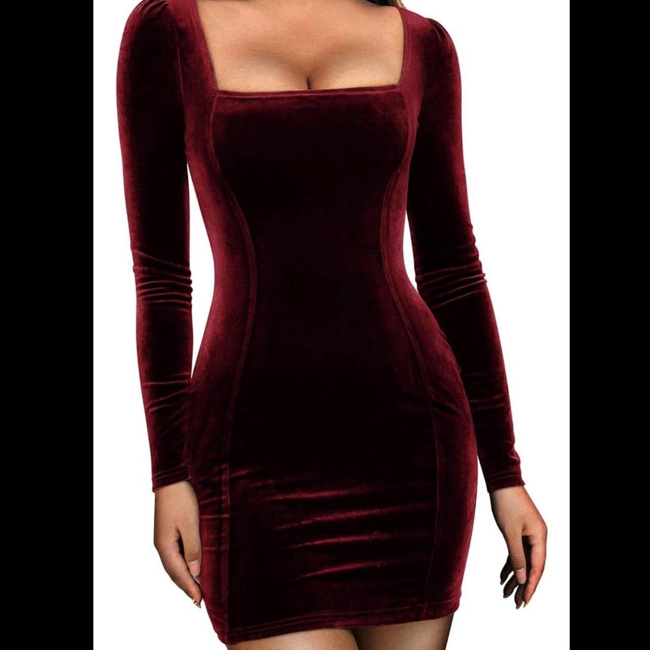 Burgundy Velvet Dress Long Sleeve Perfect For... - Depop