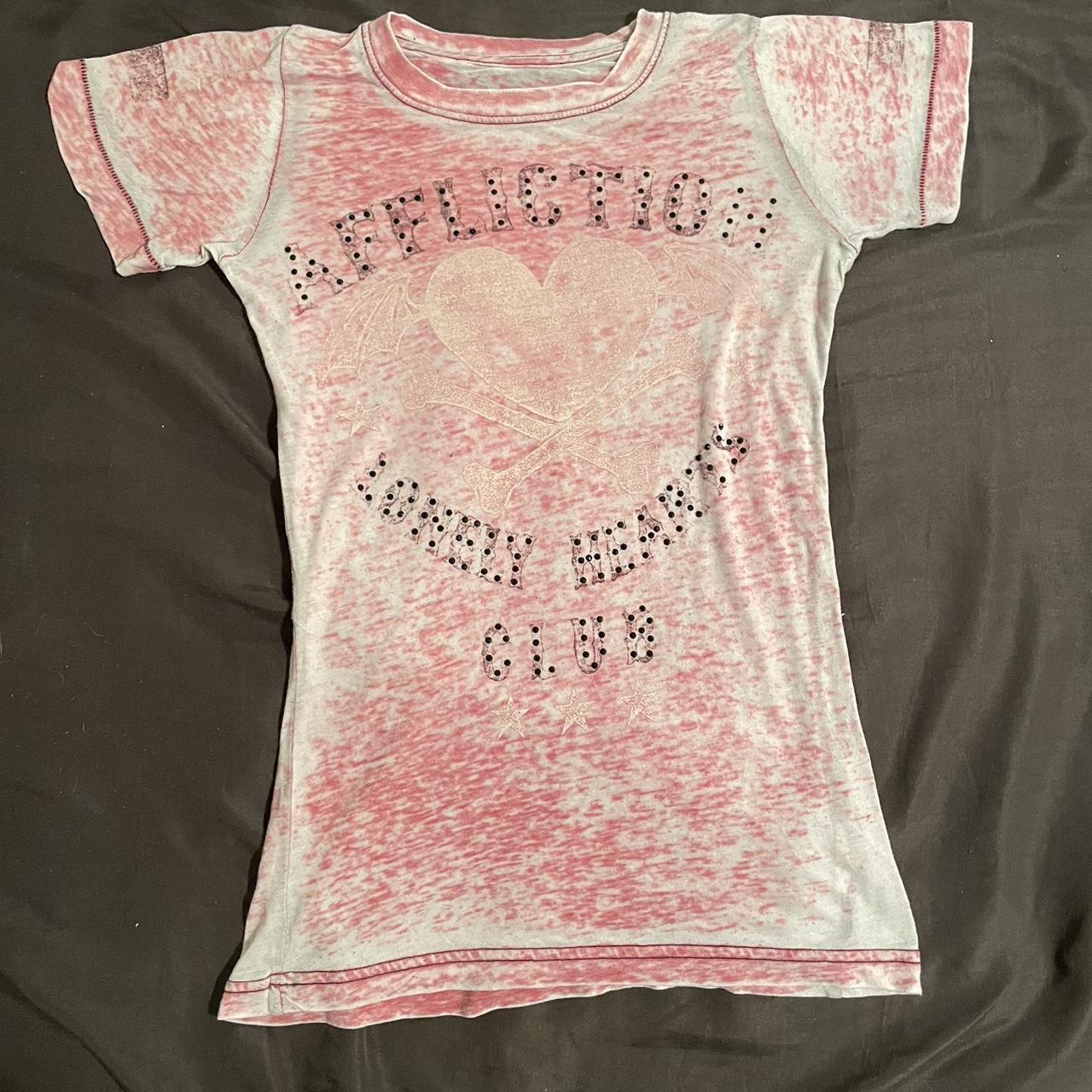 Affliction Size S. Pink washed our shirt with a cute... - Depop