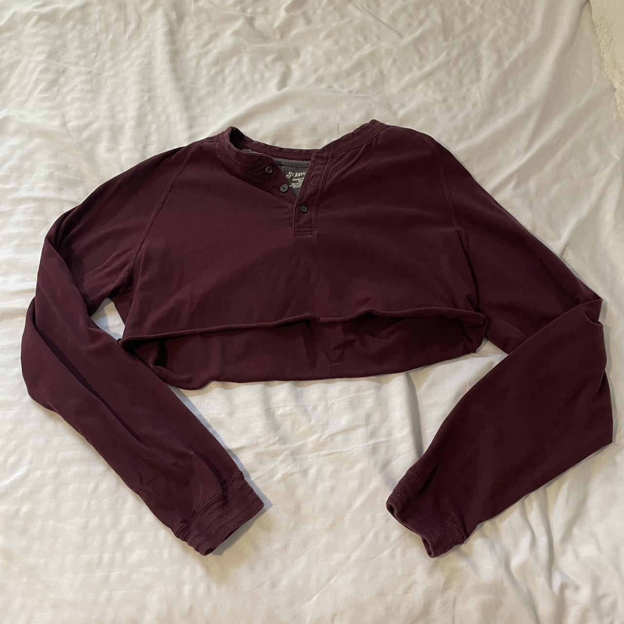 Cropped burgundy Henley top Perfect for... - Depop
