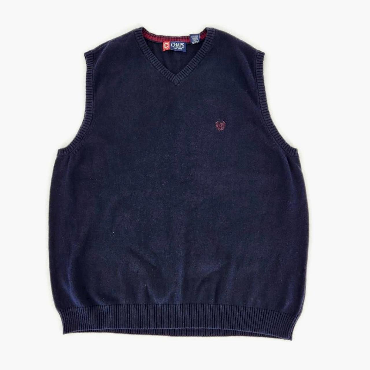 Chaps Mens Sweater Vest Blue V Neck Logo Sleeveless... - Depop