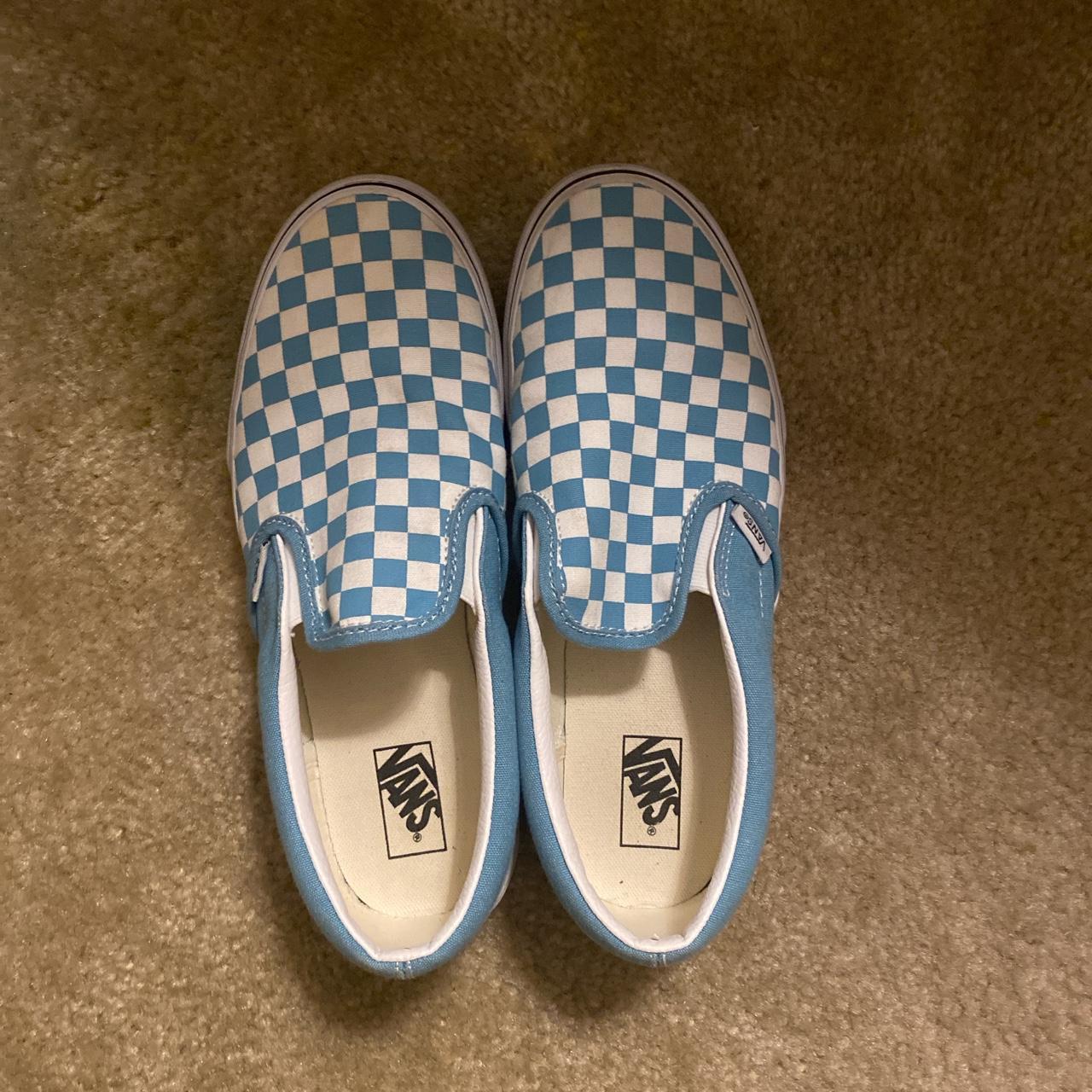 comfy simple cute blue vans slip on skateboarding... - Depop