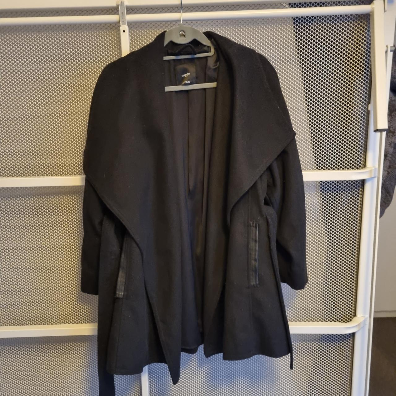 Black waterfall coat with waist tie Size... - Depop