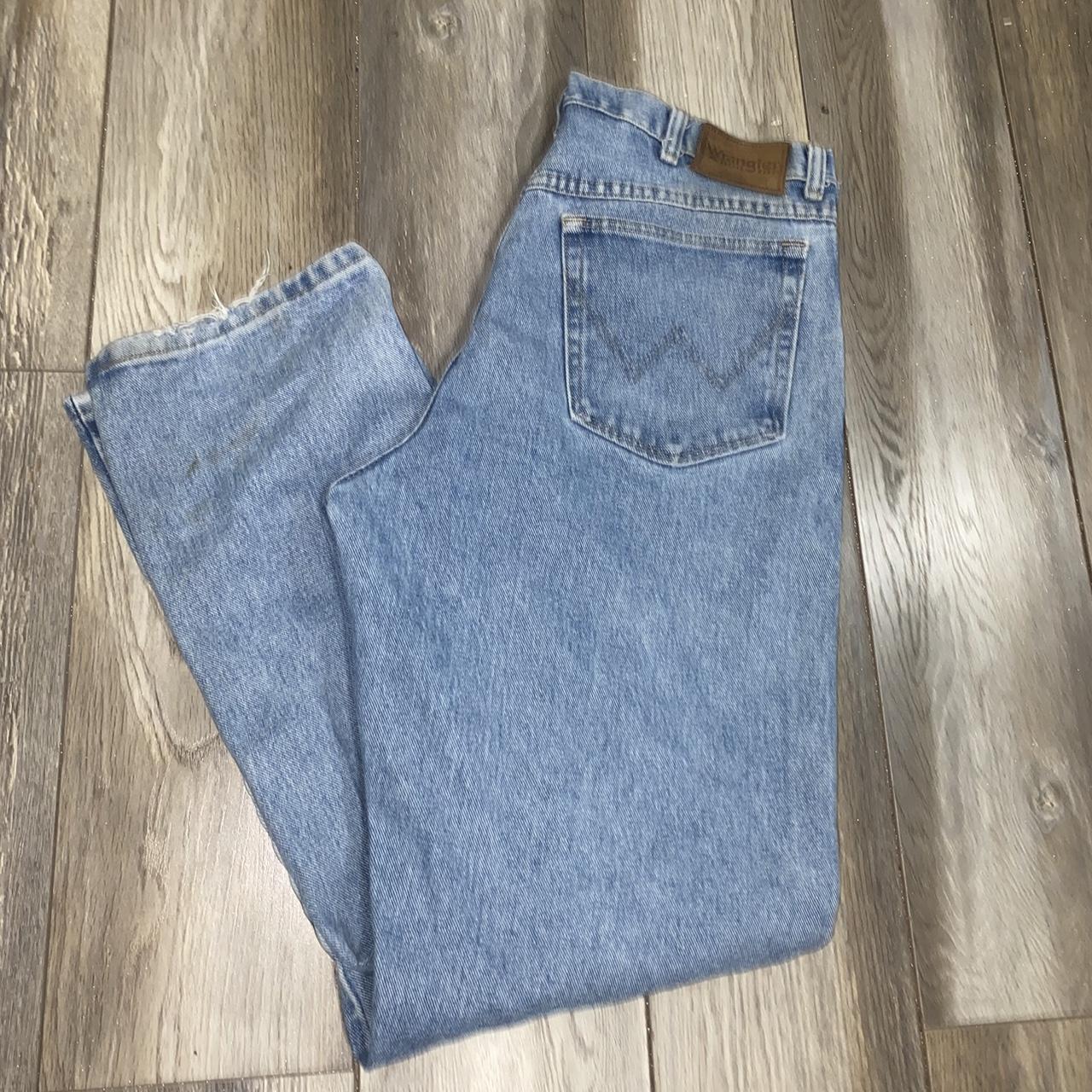 wrangler rugged wear light blue jeans 34x32 straight... - Depop