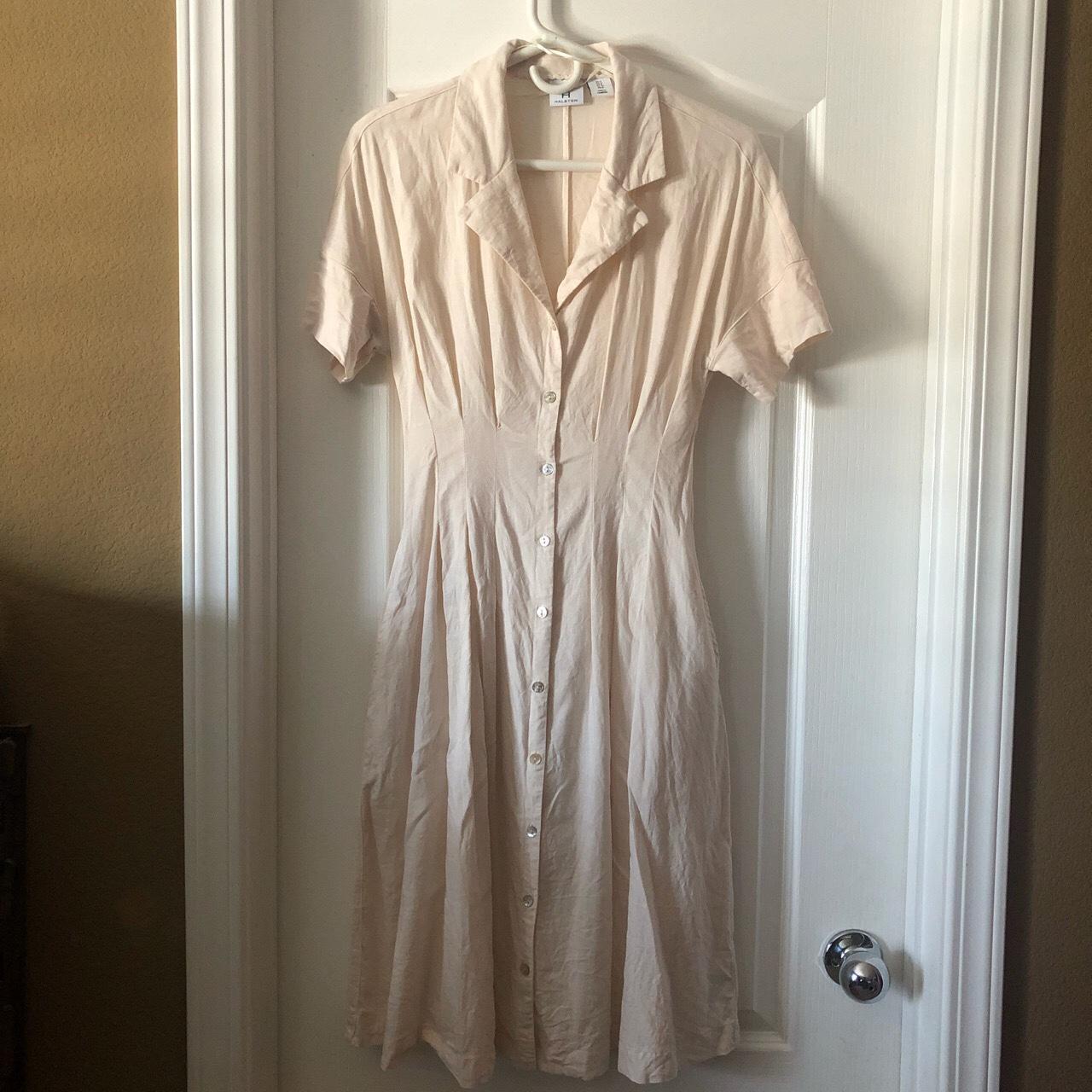 Halston pale pink linen 40’s style dress,... - Depop