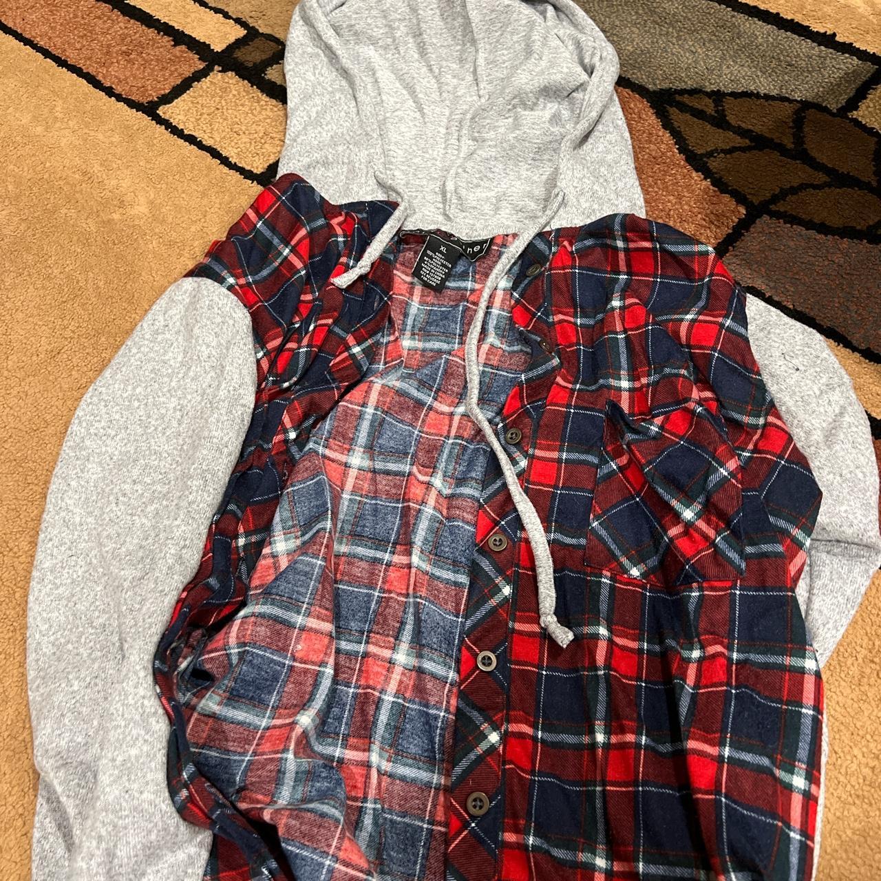 XL flannel with a grey hoodie and sleeves. Depop