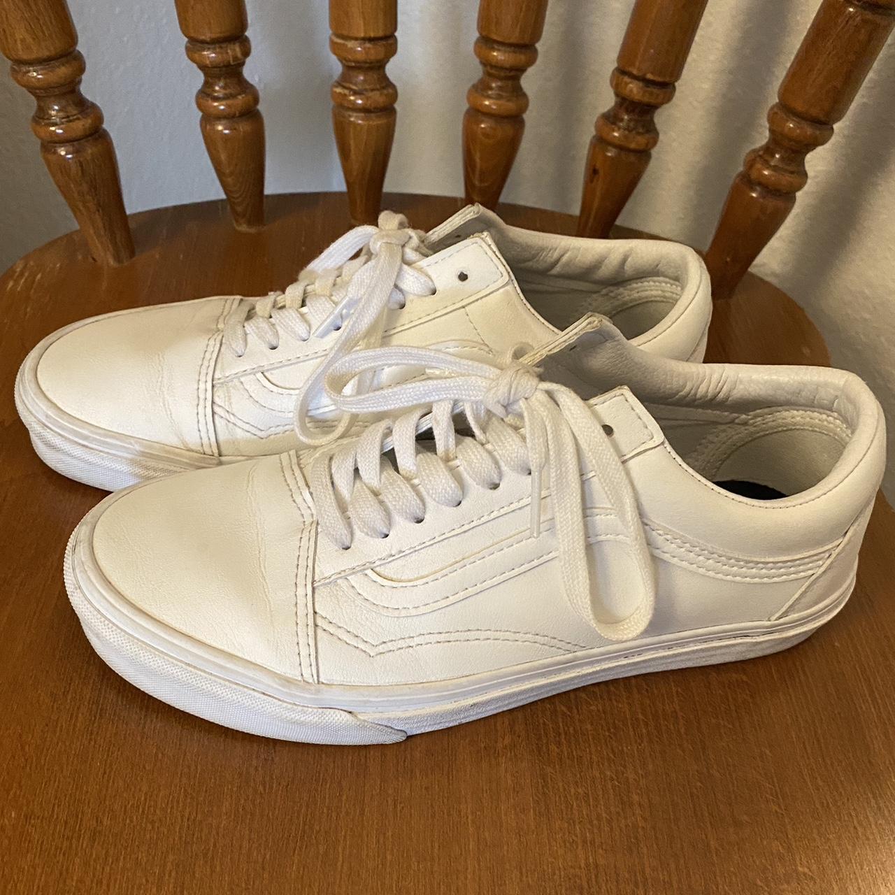 White leather old school vans in good condition... - Depop