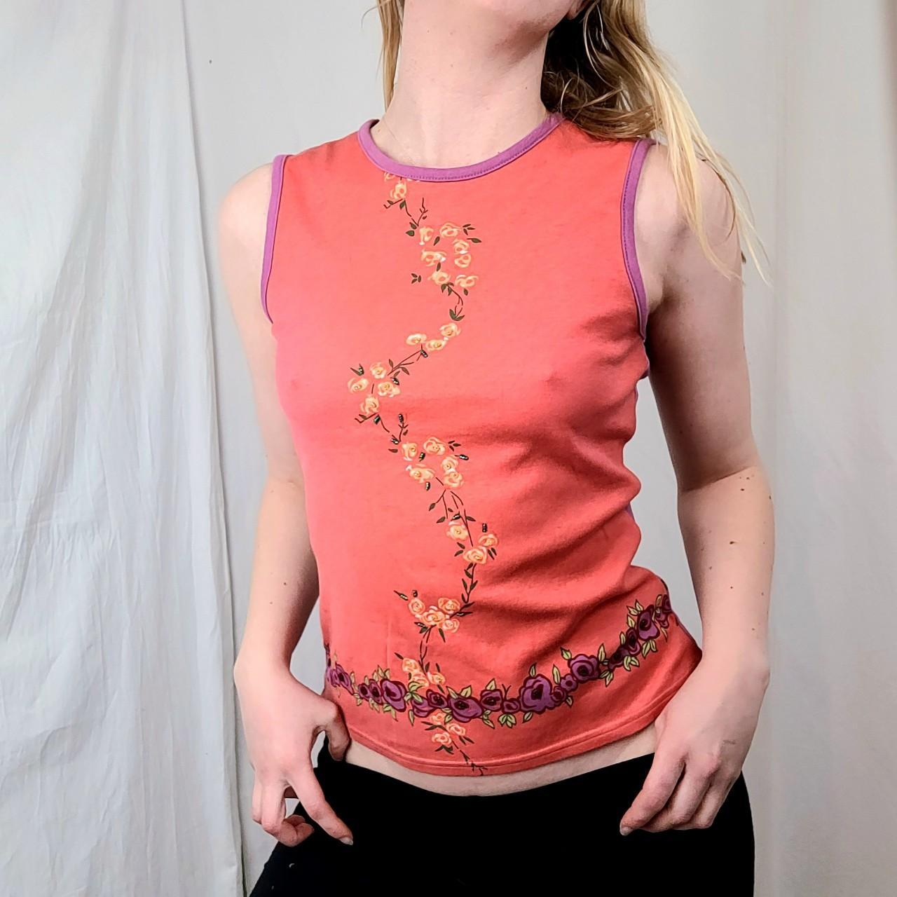 Y2K Dorothy Perkins Floral Beaded Vest Top Size 12... Depop