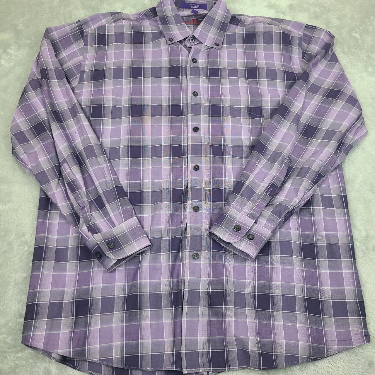 Alan Flusser Mens Medium Purple Plaid Long Sleeve ... - Depop