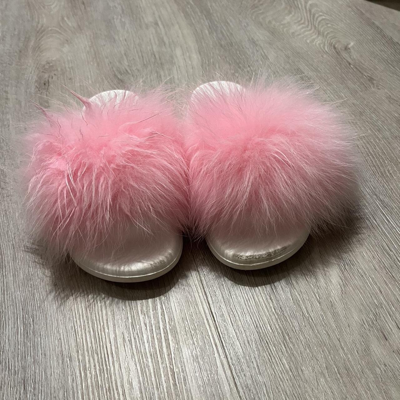 Fuzzy Slides in “LV” Tan or Pink Print