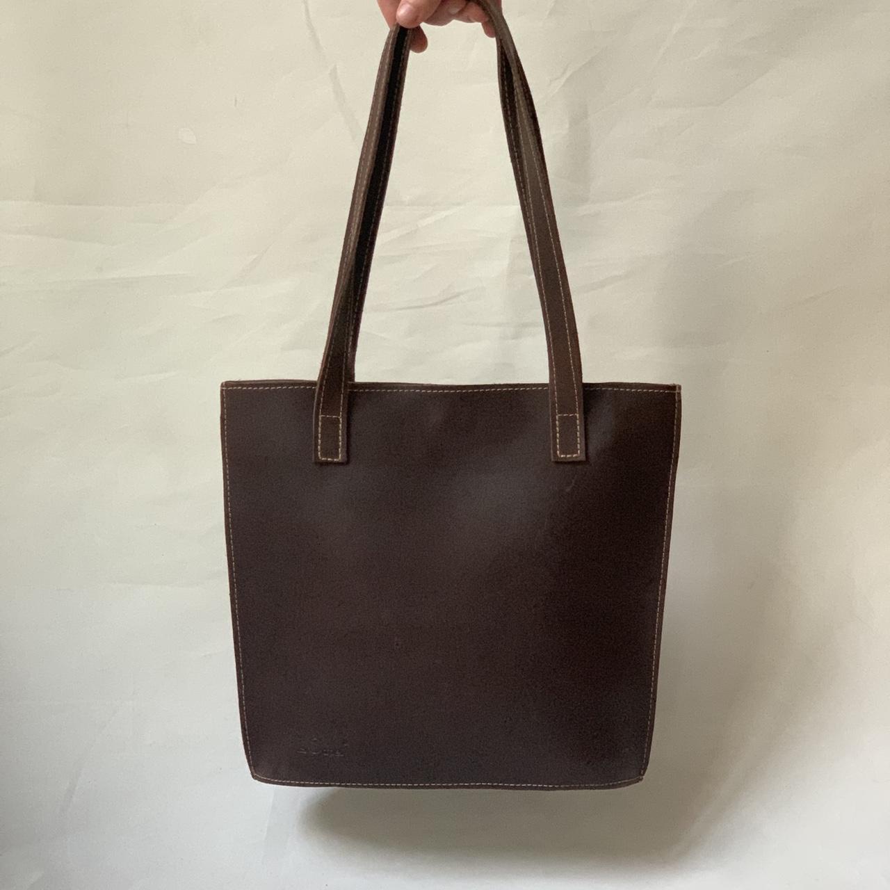 90s Vintage real leather medium size tote bag.... - Depop