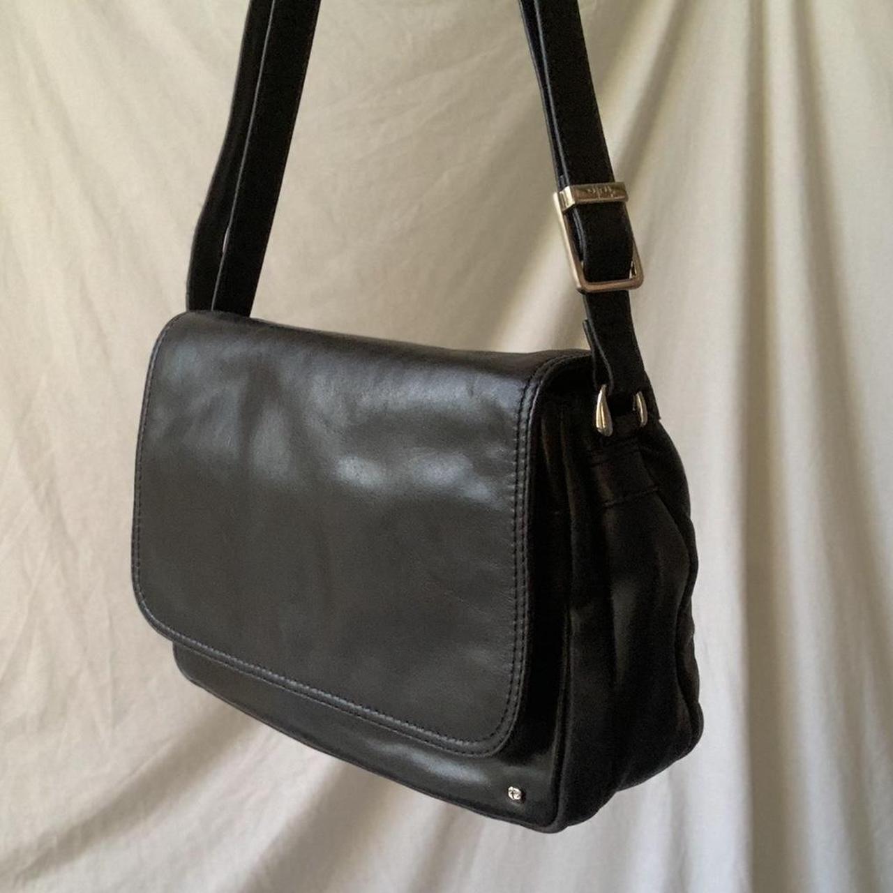 Vintage 90s black boxy leather crossbody bag. Silver... - Depop