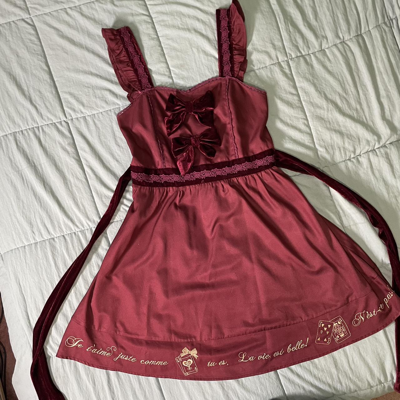 Wine Red Velvet bow dress with velvet Depop