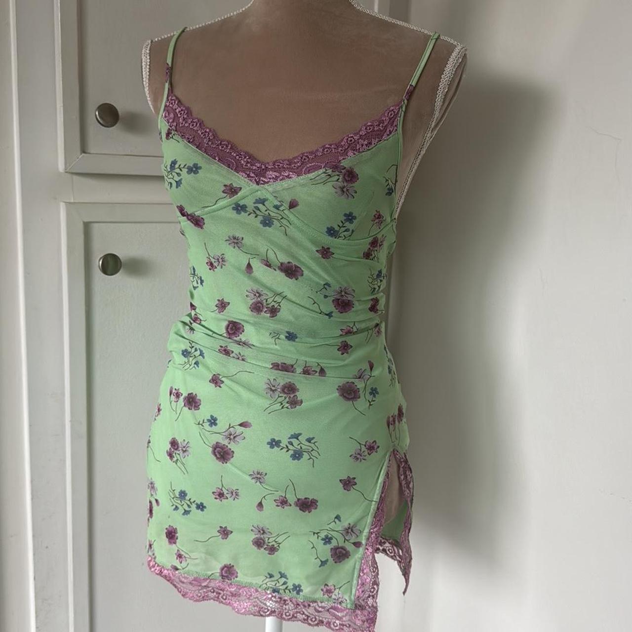 Motel Rocks Green mesh floral mini dress with