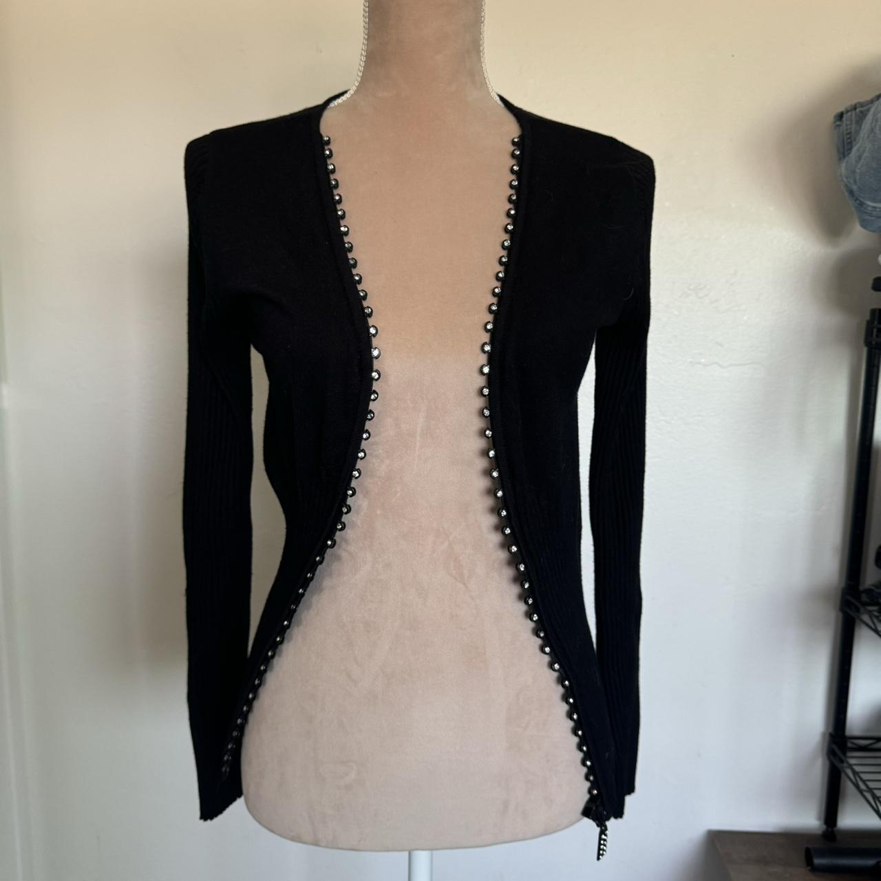 Belldini rhinestone zipper cardigan sweater size. Depop