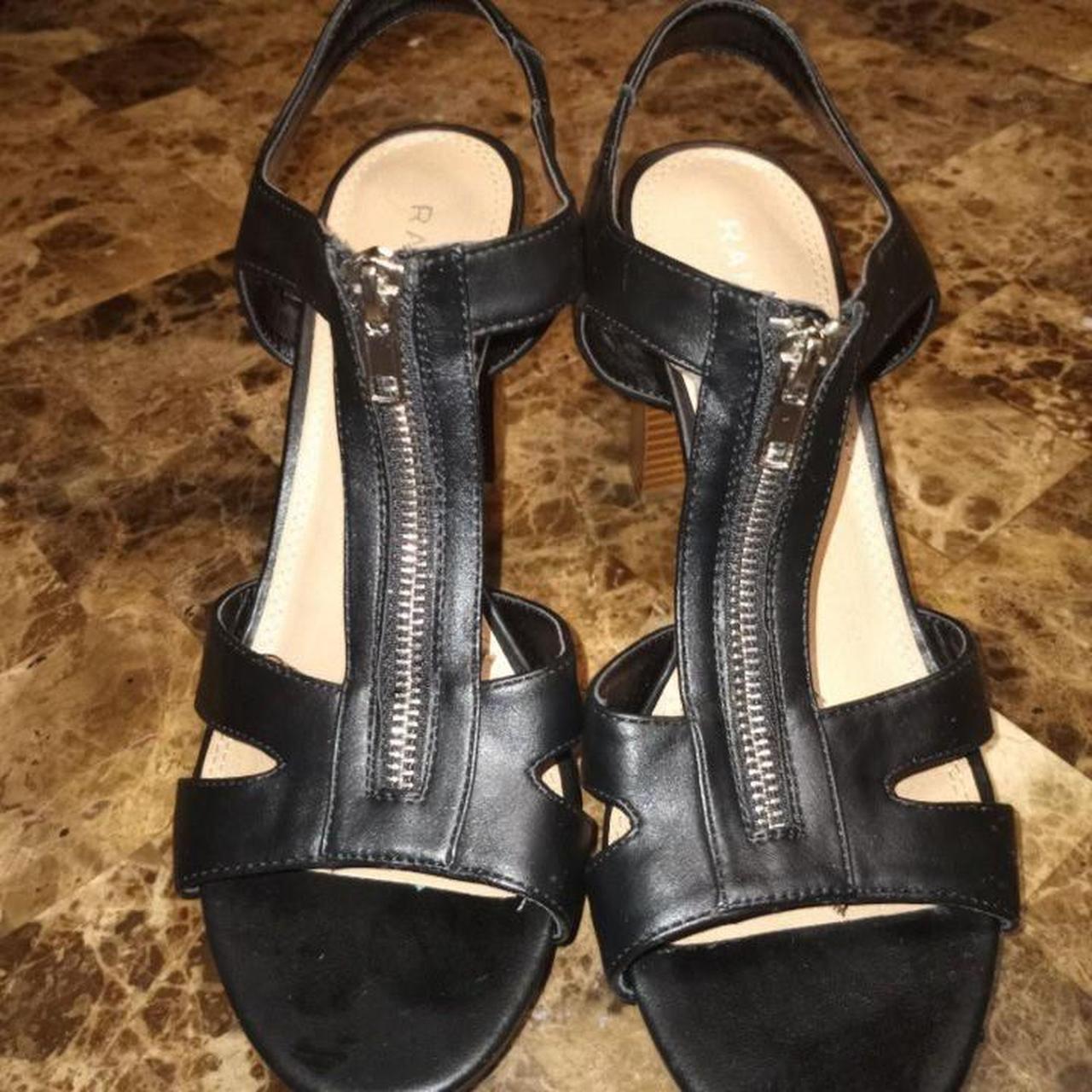 Rampage Black Zip Front Block Heel Open Toe Sandal Heel Depop