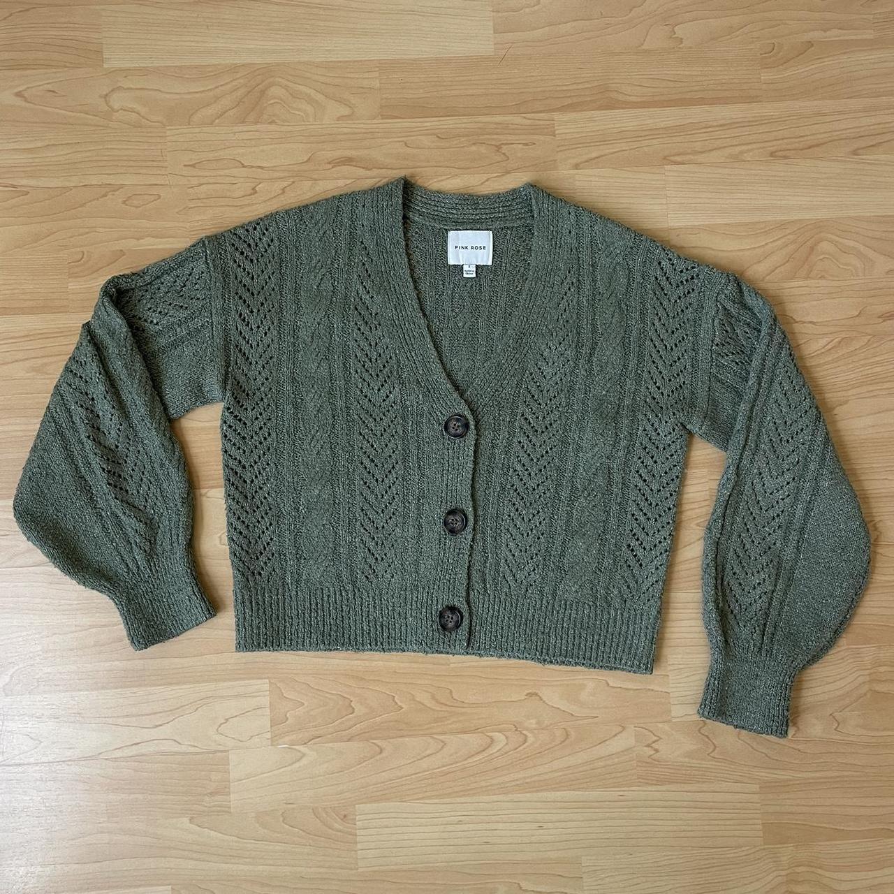 Sage green knit cardigan. Size small. - Depop