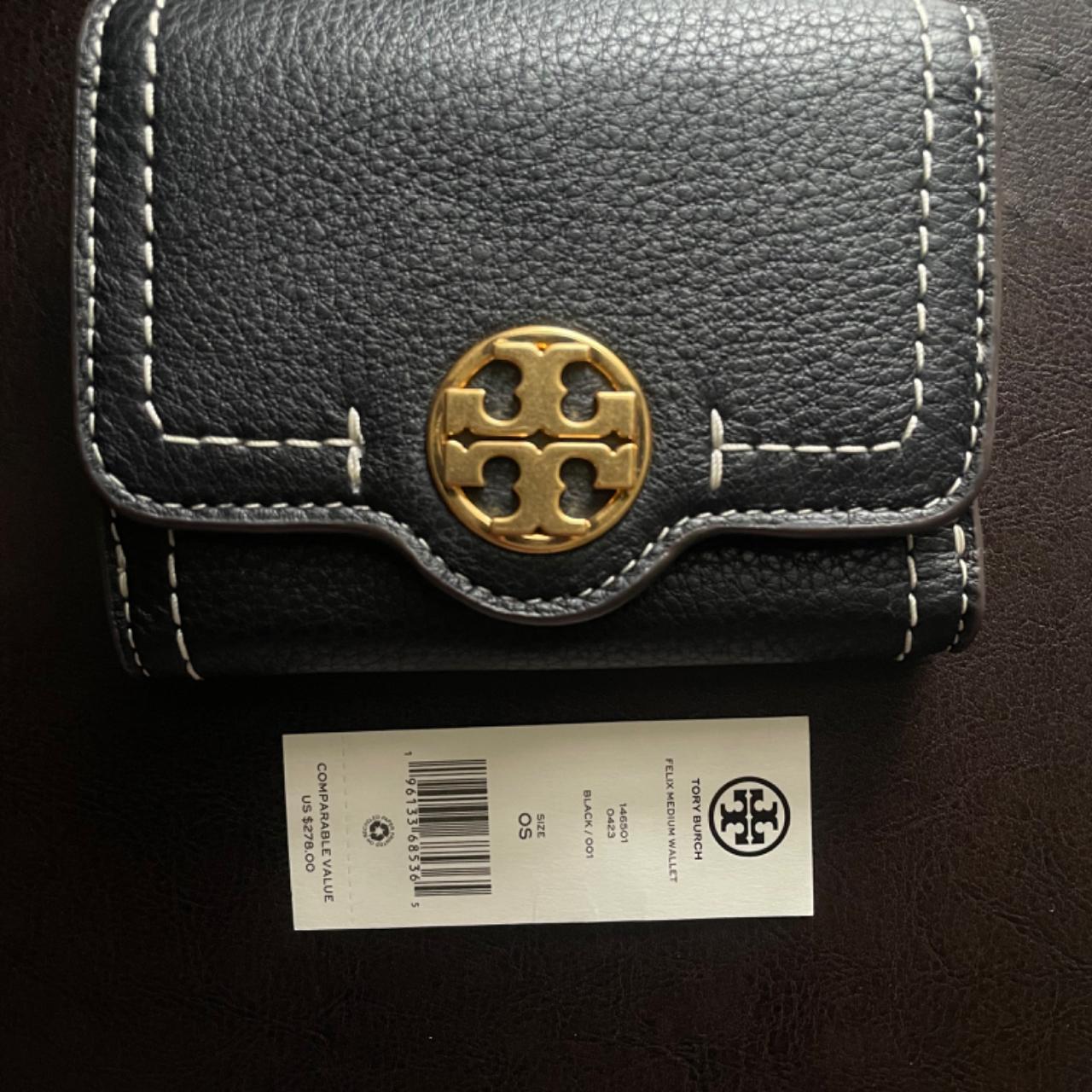 ★ブティックモデル★TORY BURCH FELIX MEDIUM WALLET Tory Burch Felix Medium Wallet 🖤 - Pebbled leather | Depop