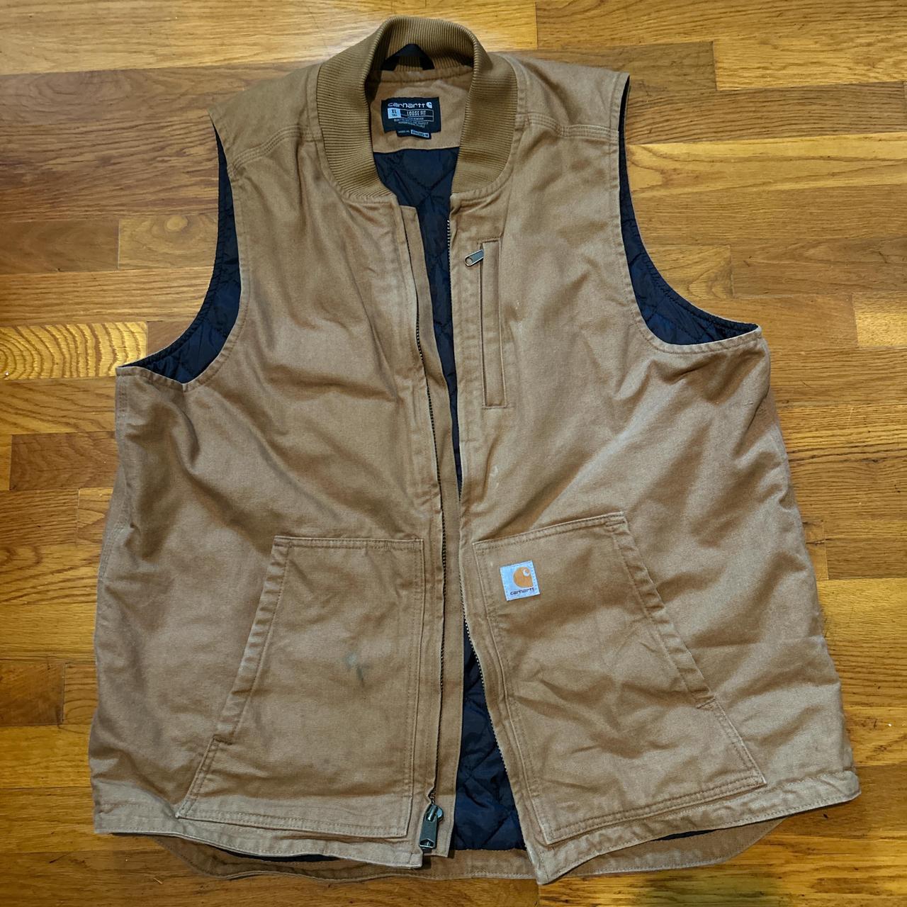 Brown carhartt vest size xl tall with loose fit. Depop