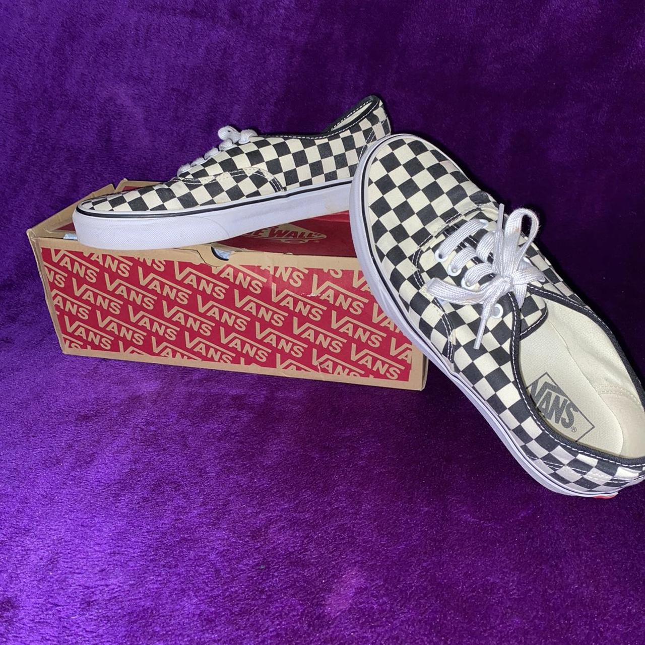 purple and black checkered vans