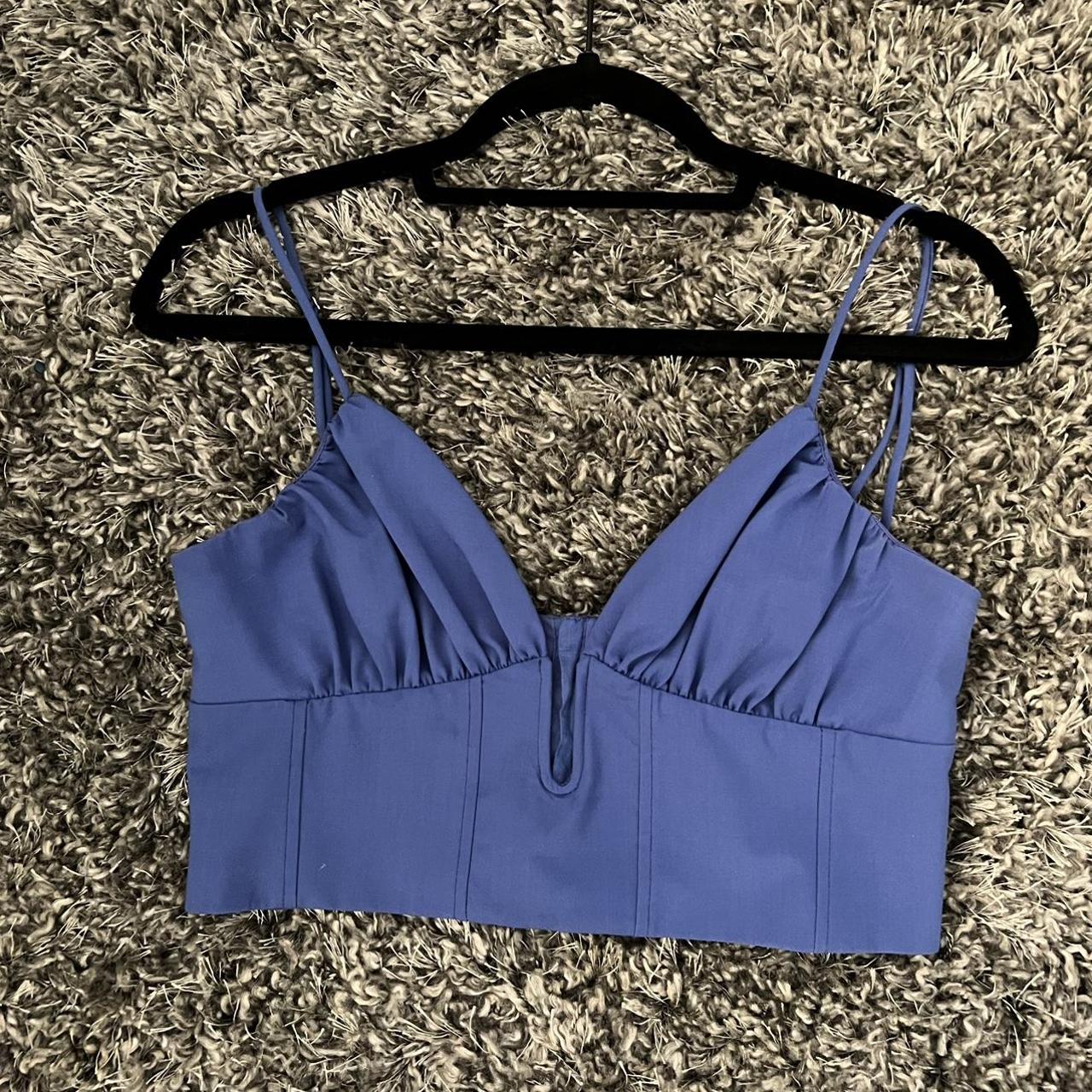 Zara blue corset cropped top with adjustable straps... Depop