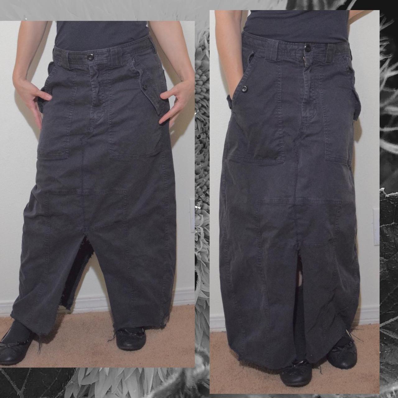 Low-waisted maxi skirt converted from old jeans.... - Depop