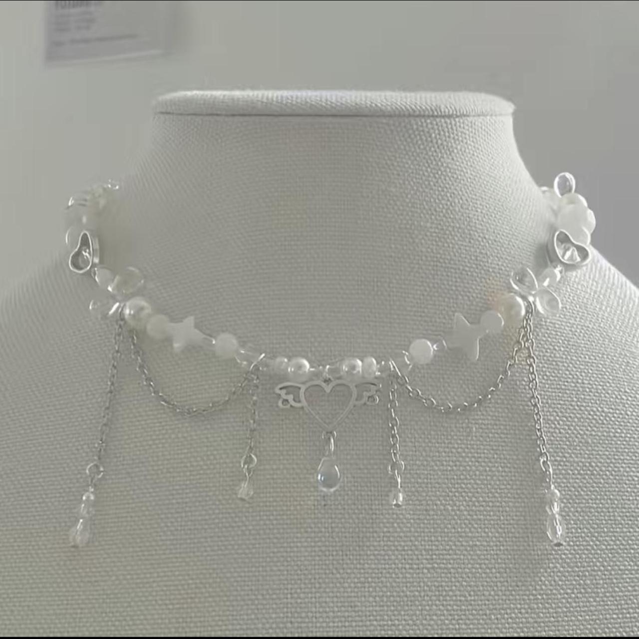 dainty heart beaded faux pearl necklace keywords... Depop
