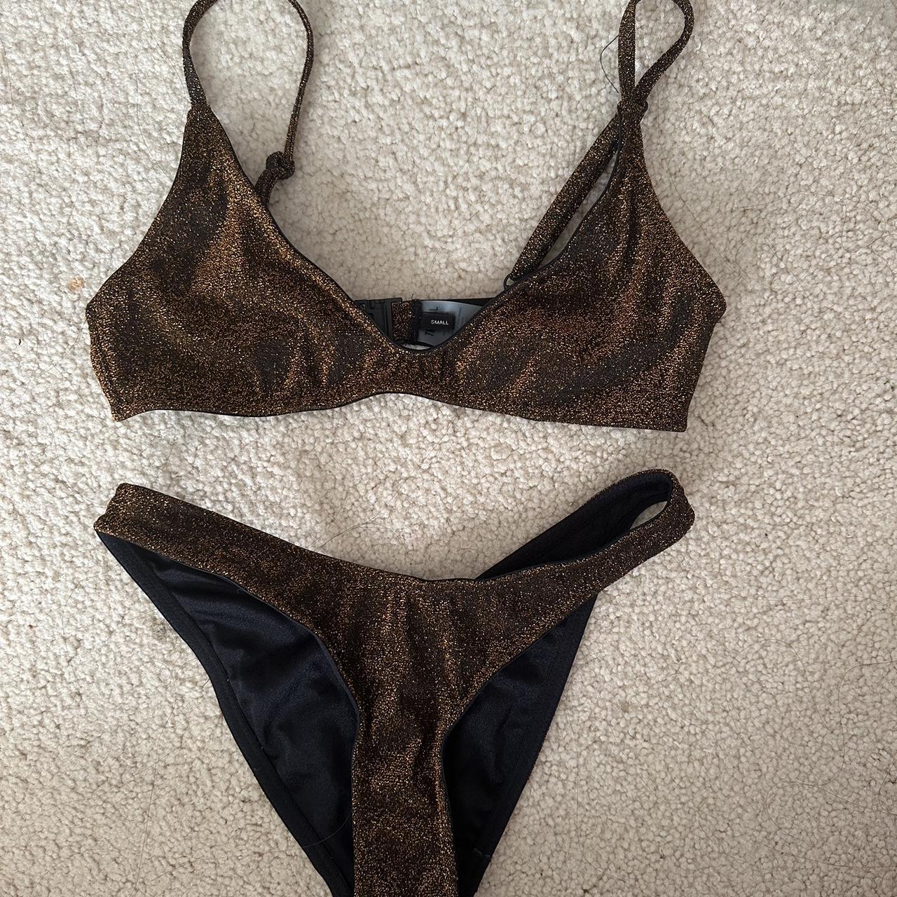 Brown glitter triangl bikini Size Small Amazing... - Depop