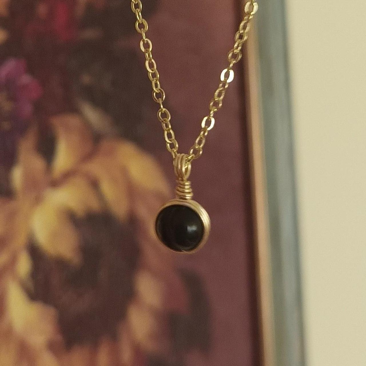 Beautiful Dainty Black Obsidian Pendant Necklace Depop