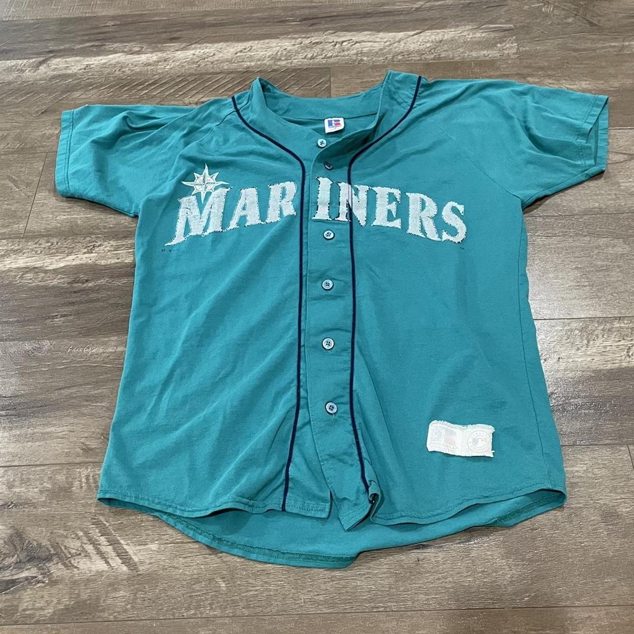 Russell Athletic Seattle Mariners Scripted Boys White 90's Baseball Jersey  18/20