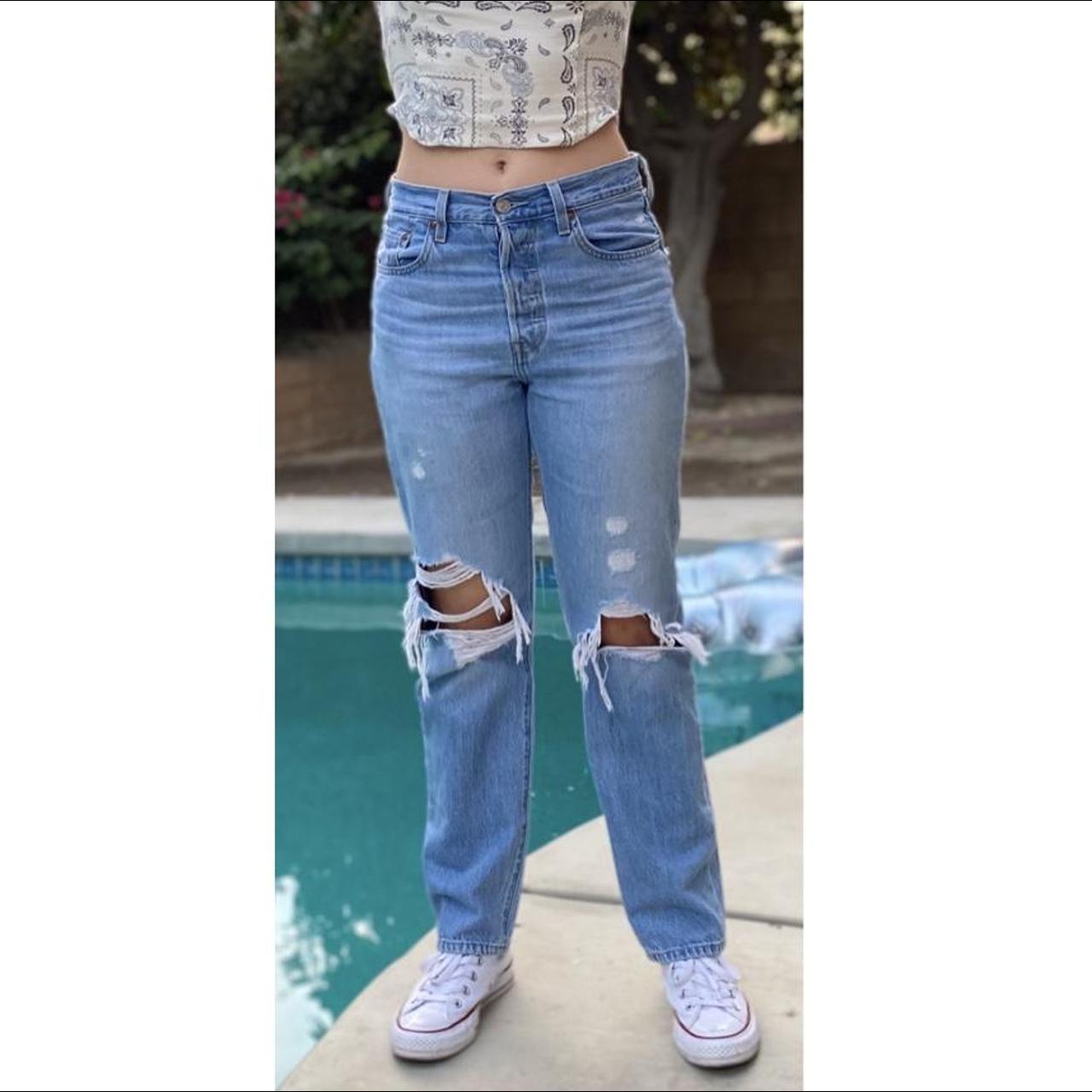 501 high waist ripped ankle hot sale skinny jeans