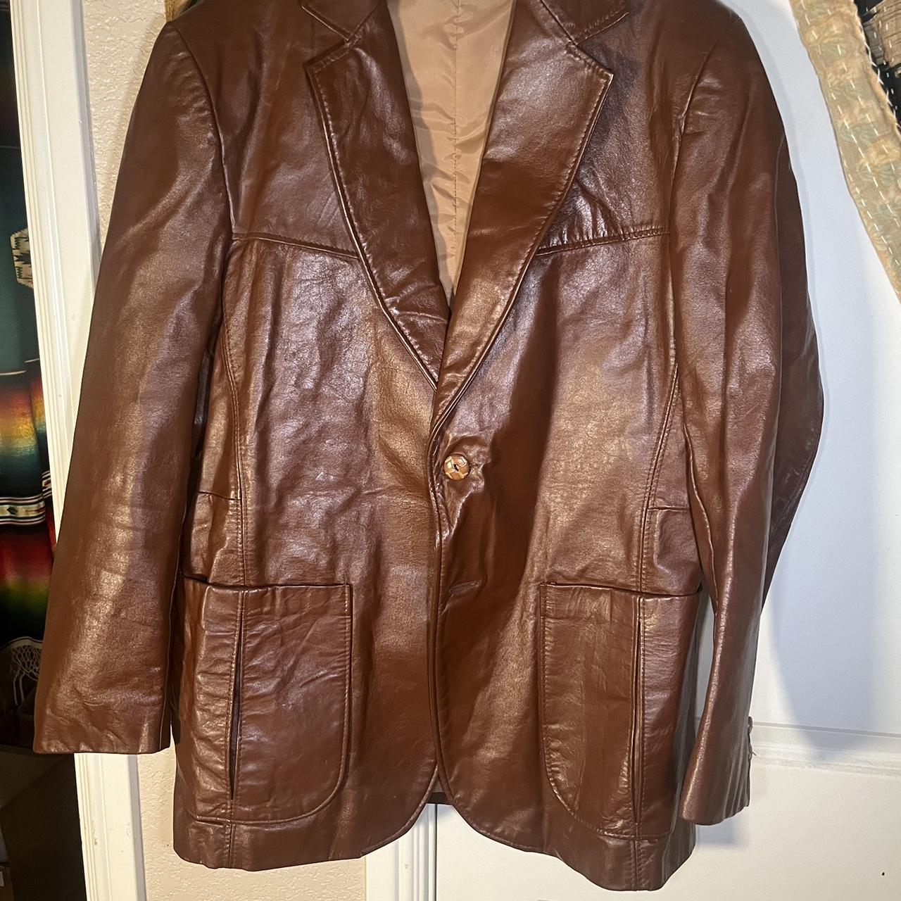 Vintage 70s THE LEATHER SHOP Sears Leather Jacket 40... - Depop