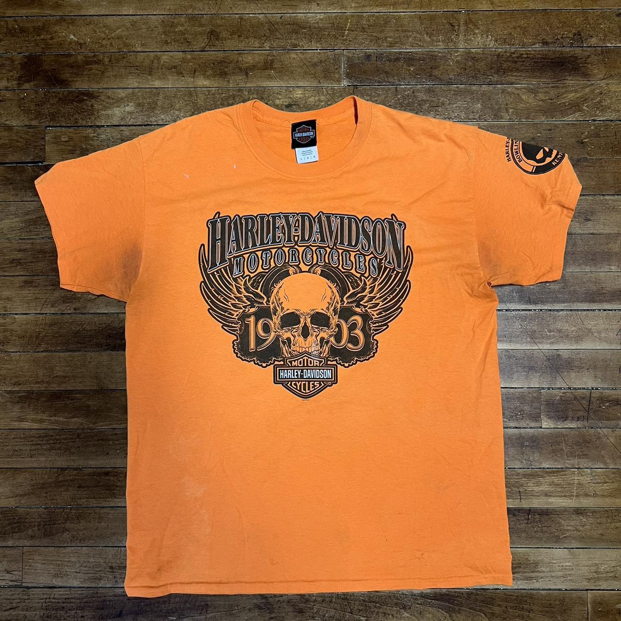 Harley Davidson Men's Orange T-shirt | Depop