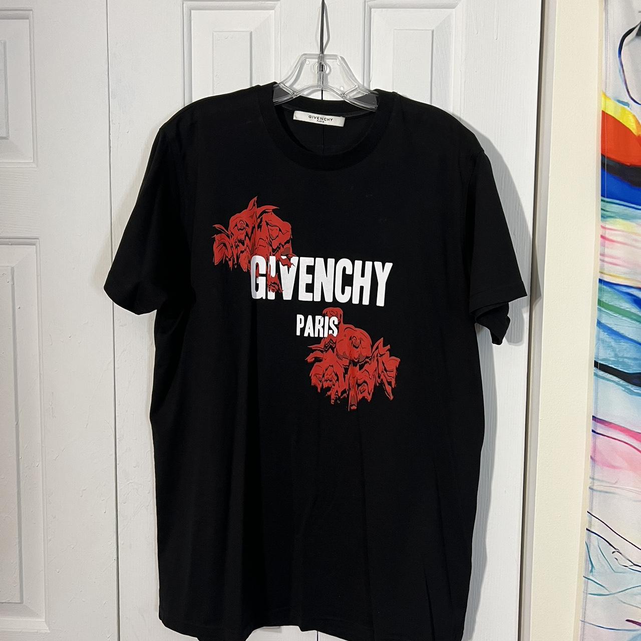 Givenchy Red Rose Logo Graphic T-shirt Runs big Size... - Depop