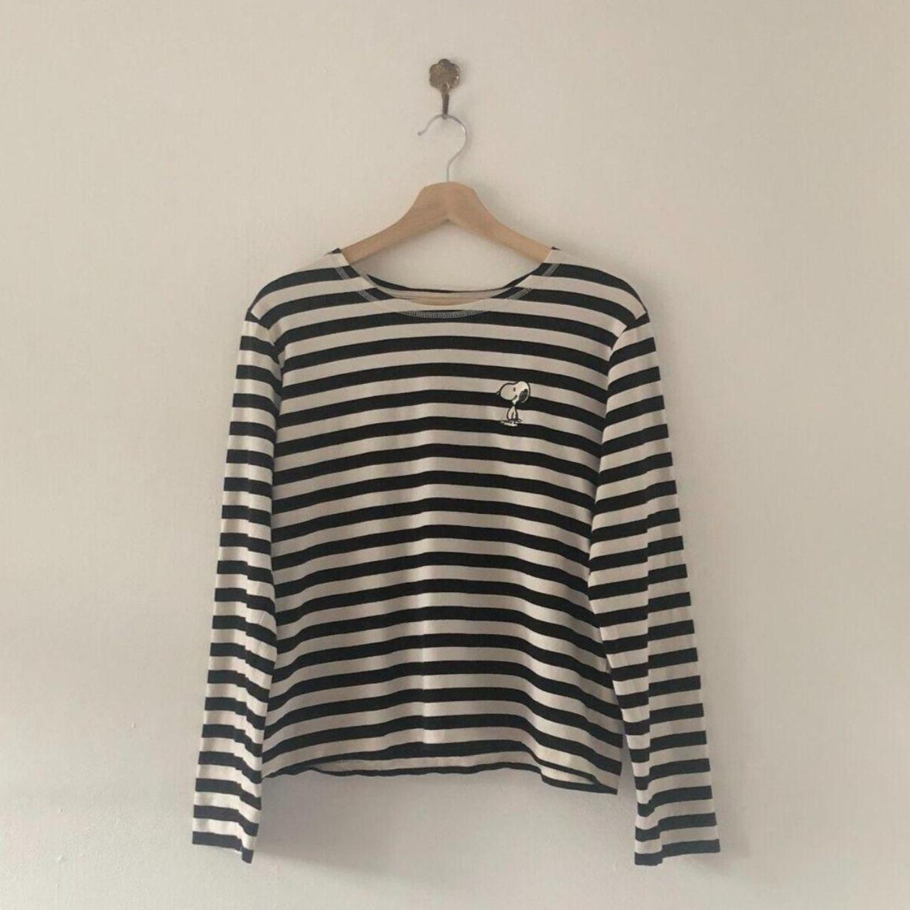 Peanuts X H&M Snoopy Black White Boxy Breton Stripe... - Depop