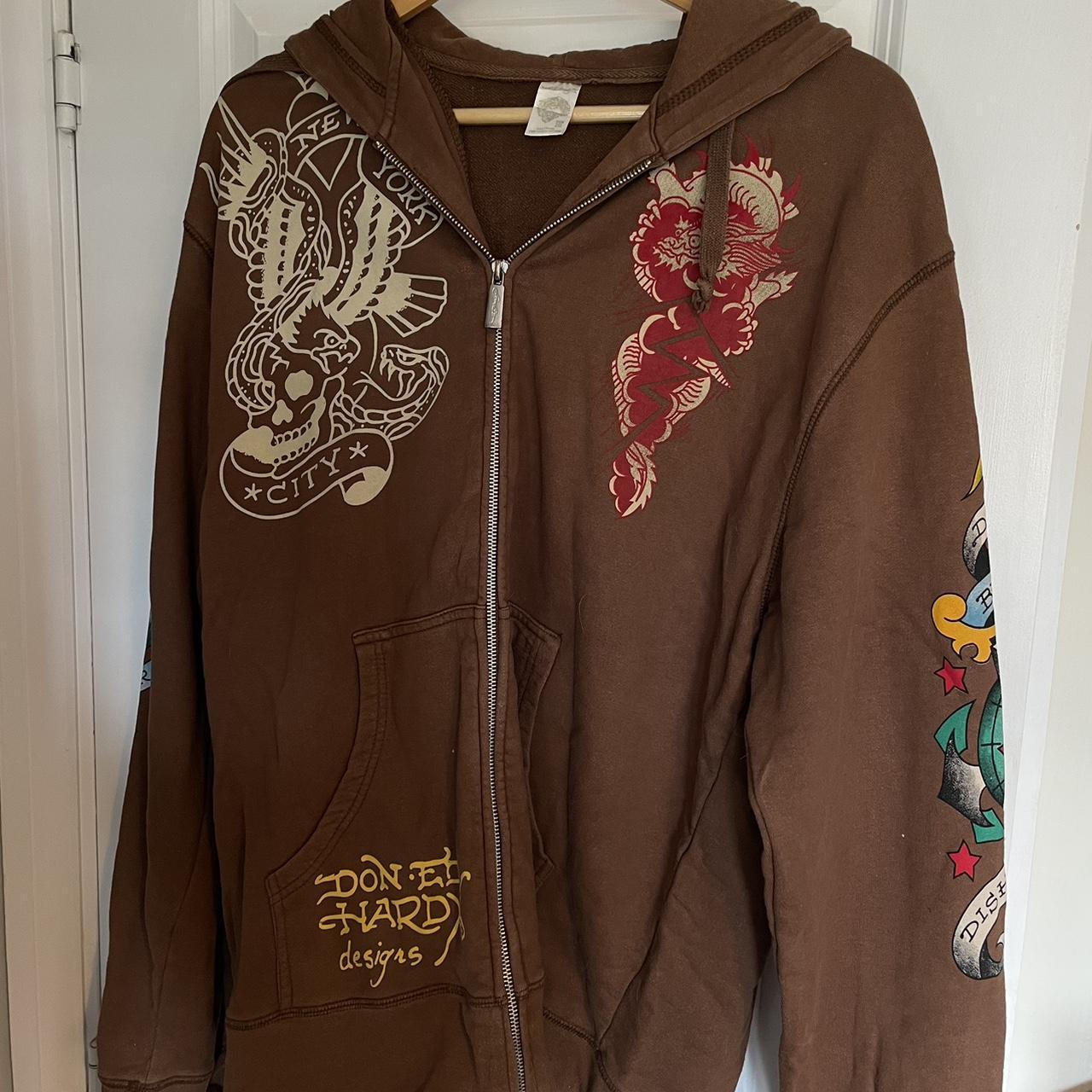 Ed hardy brown zip up hoodie Original bought in... - Depop