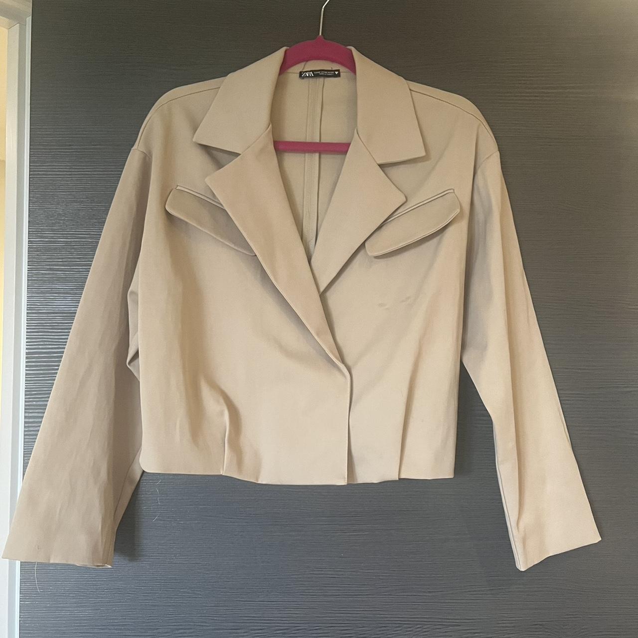 Zara beige oversized cropped blazer size XS. Small... - Depop