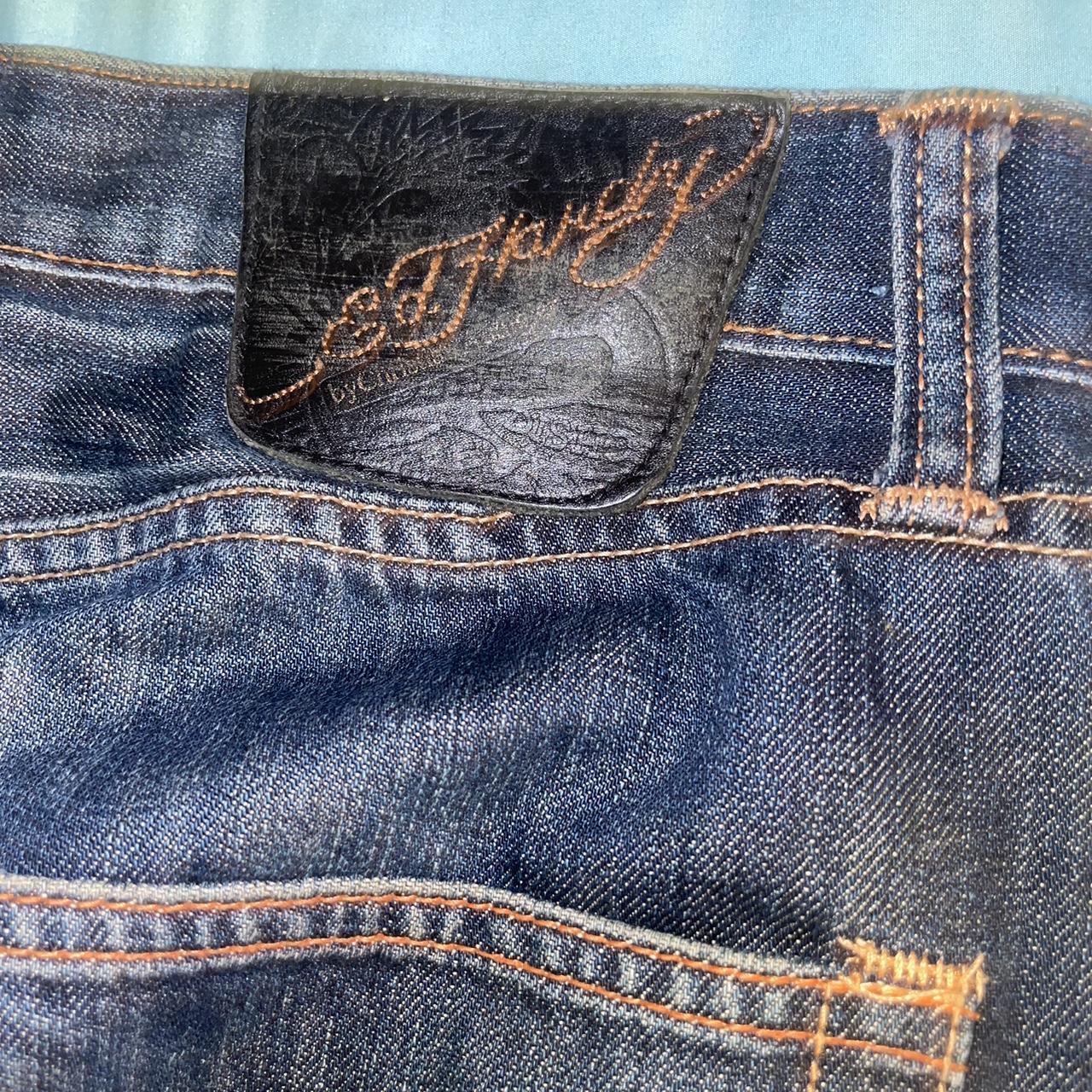 Sick ed hardy jeans with bedazzled embroidery on the... - Depop