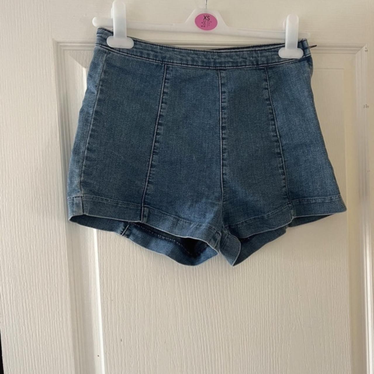🦋 Tailored blue denim shorts with side zipper (as... - Depop