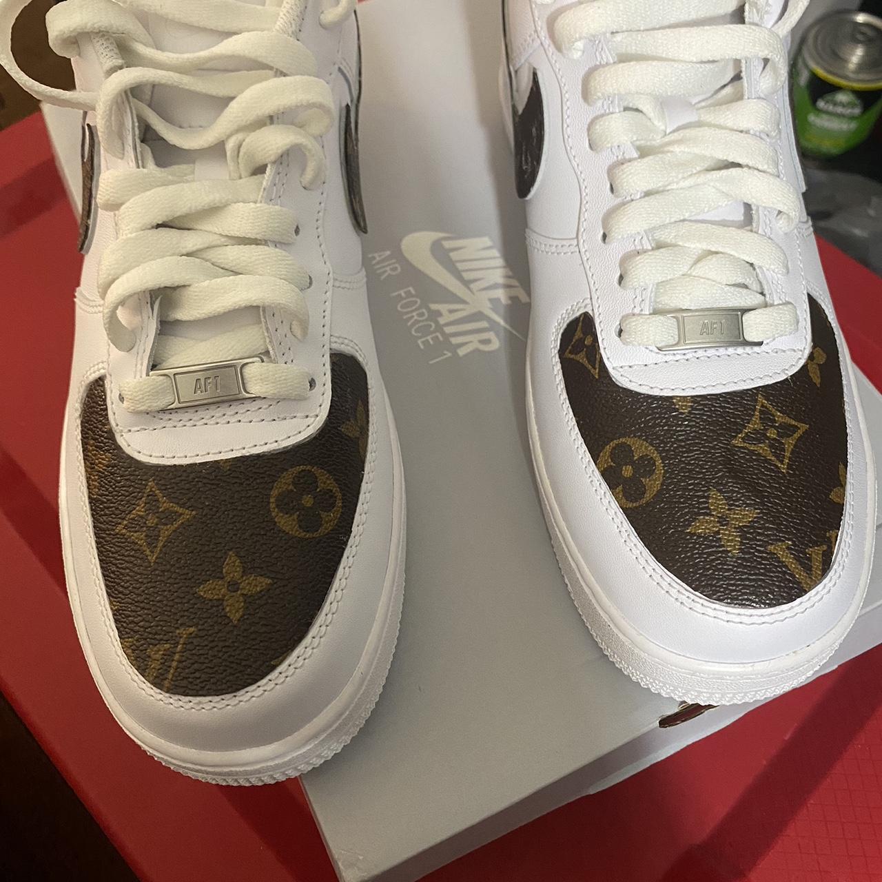 Customized Nike Air Force 1's with a Louis Vuitton - Depop