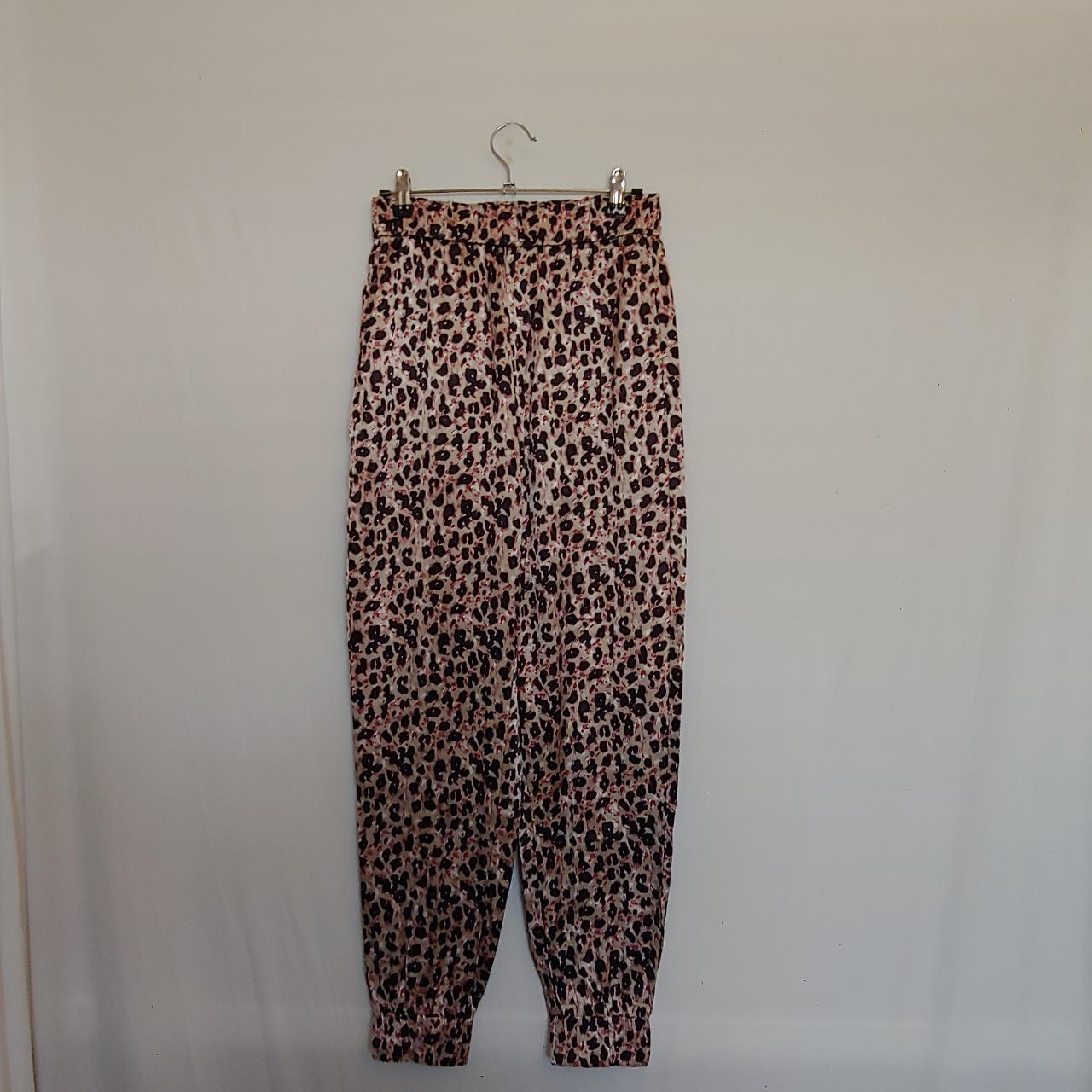 Zara Leopard Print satin effect Jogger Pants XS high - Depop