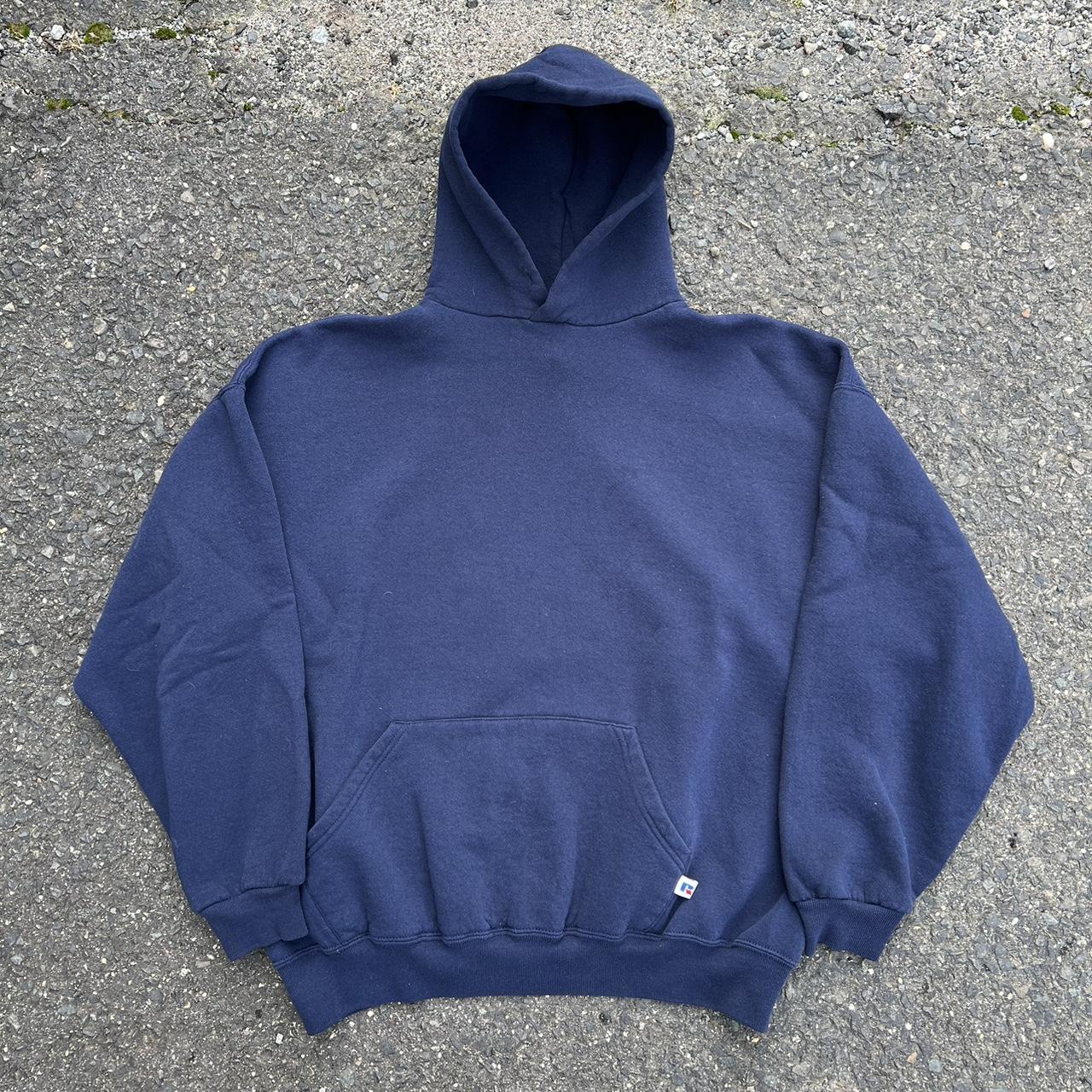 vintage Russell Athletics navy blue blank hoodie... - Depop