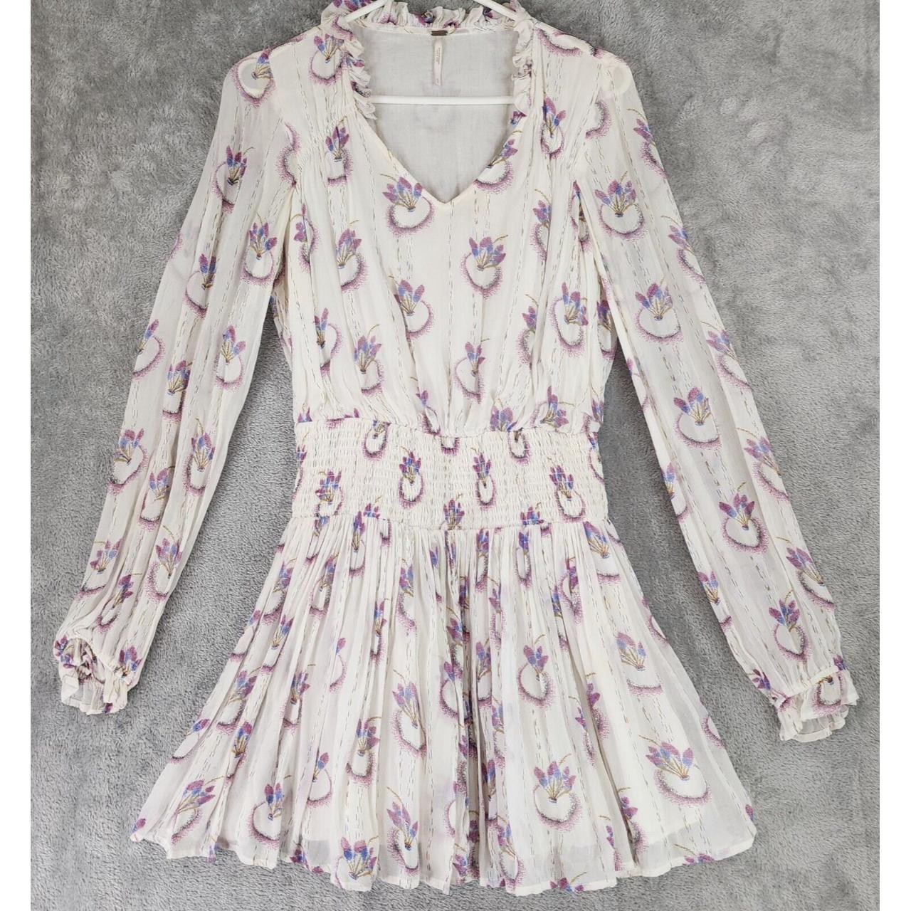 Free People Dress Womens Small White Purple Floral