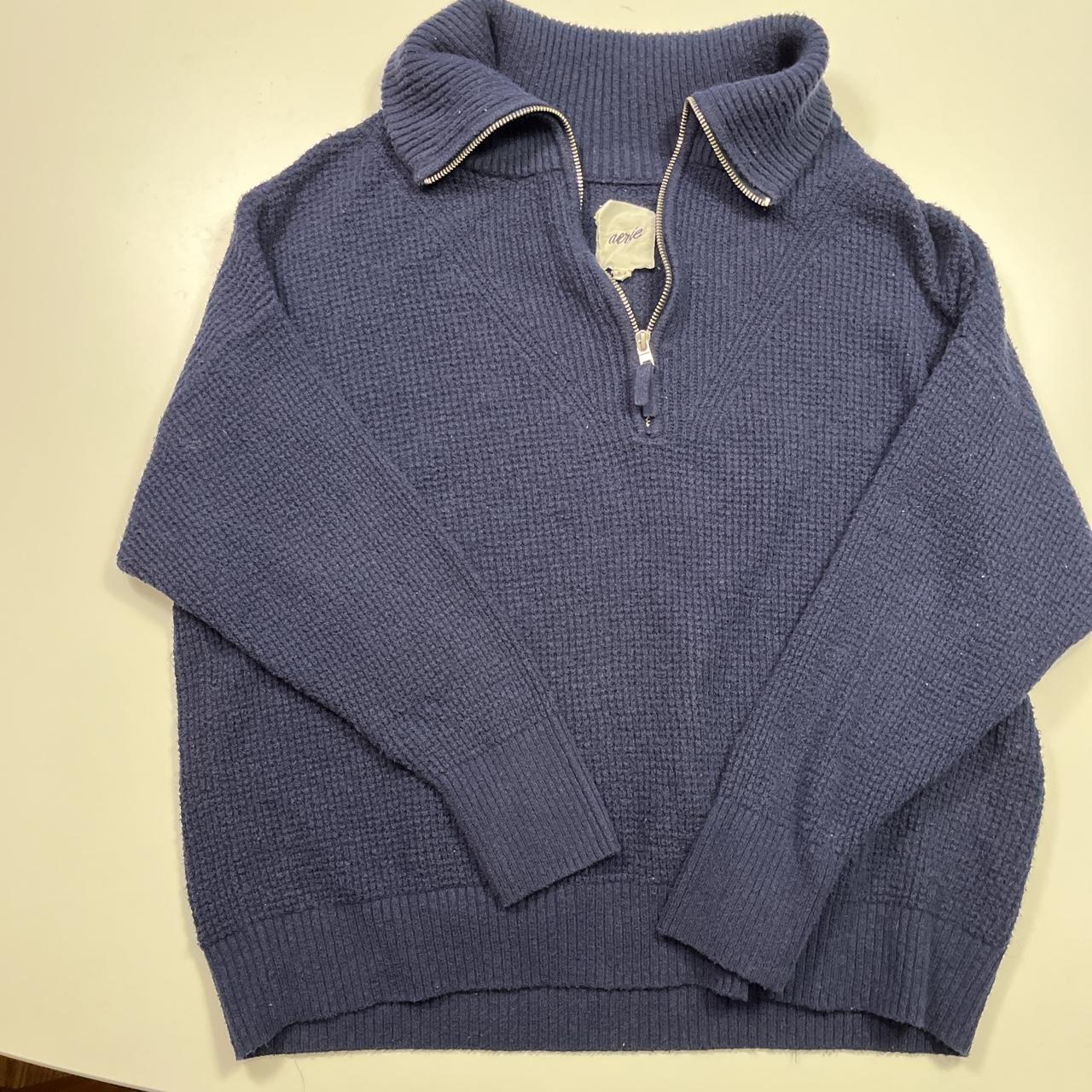 Aerie navy blue waffle knit quarter zip sweater - Depop