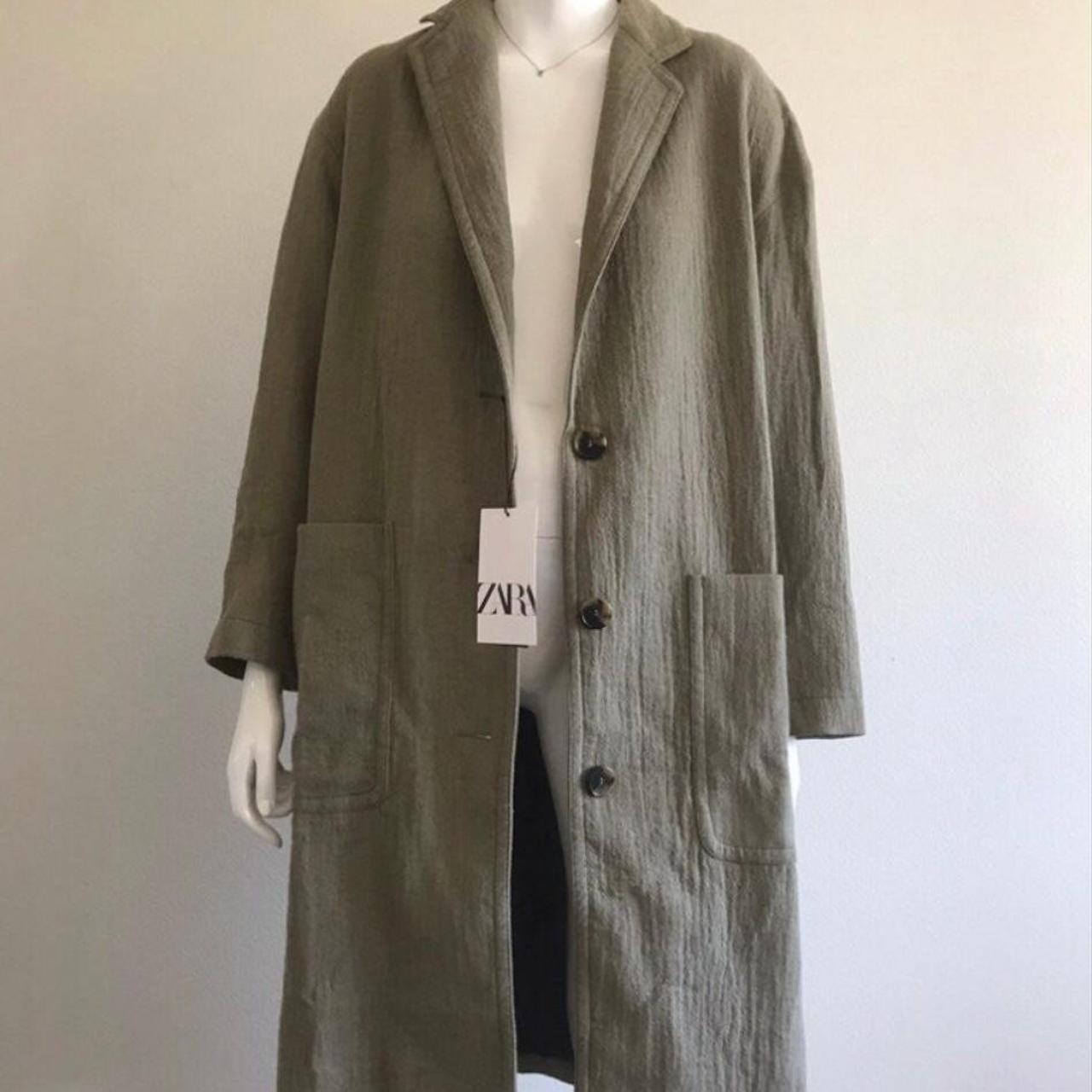 ZARA Olive Green Trench Coat size: M condition:... - Depop