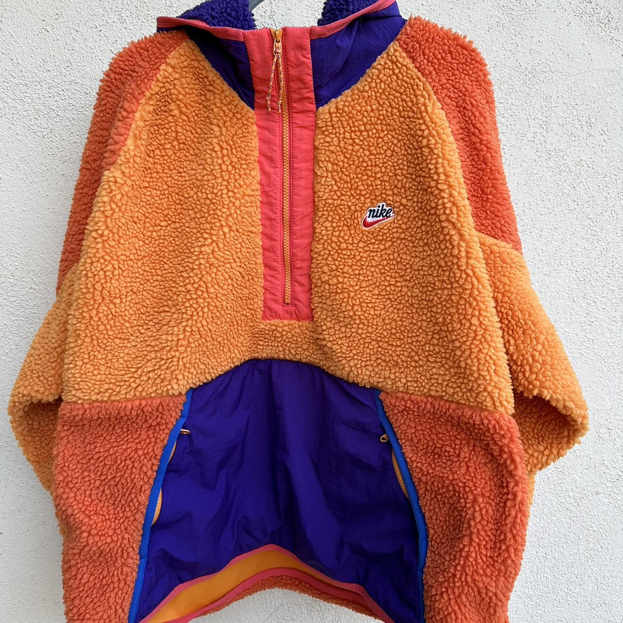 Nike bright orange fleece Sherpa pullover jacket. Depop