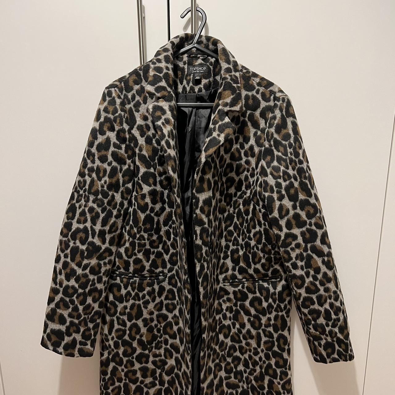 Topshop Grey Leopard Coat Size UK 12 - Depop
