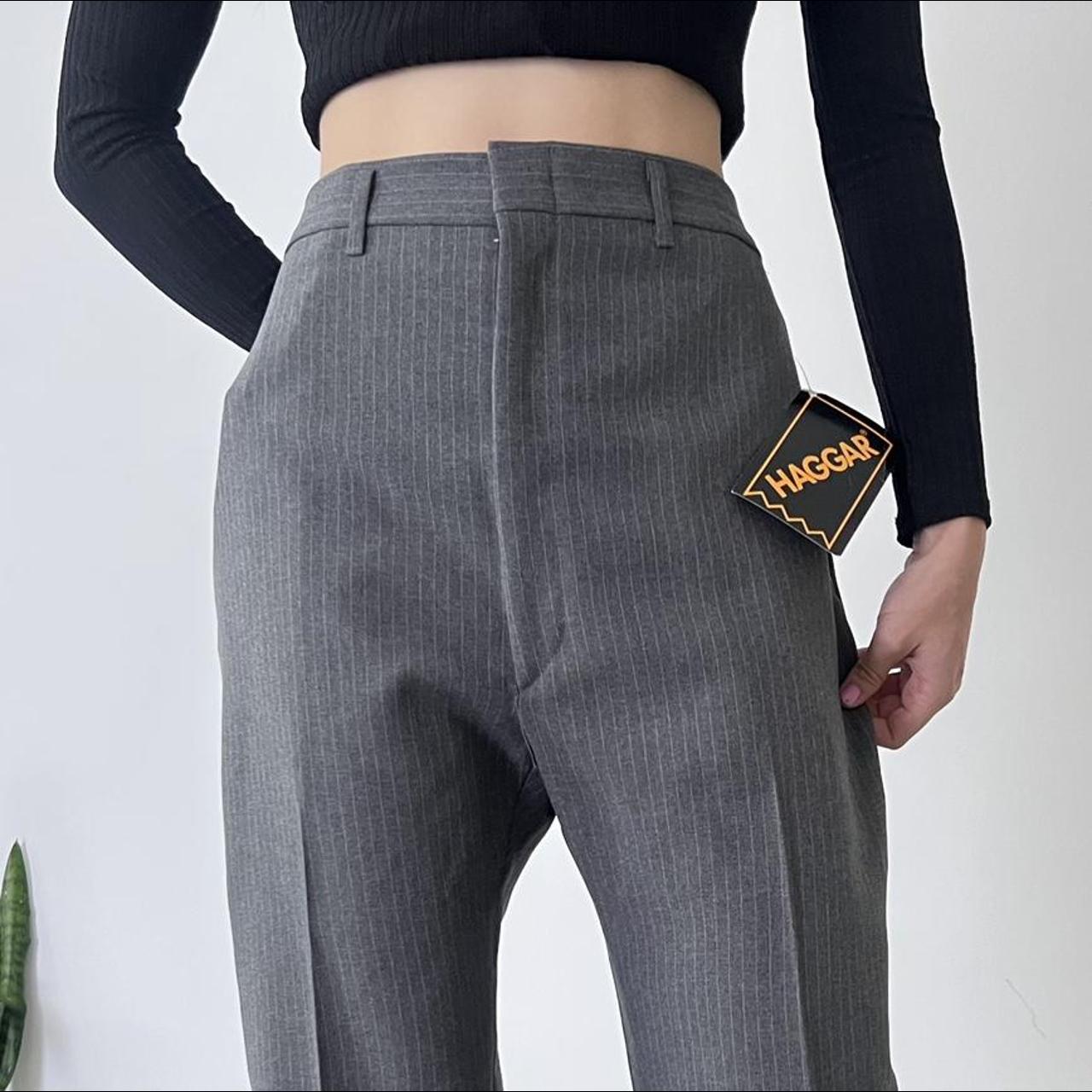 Retro Grey Pinstripe Pants High waisted straight... - Depop